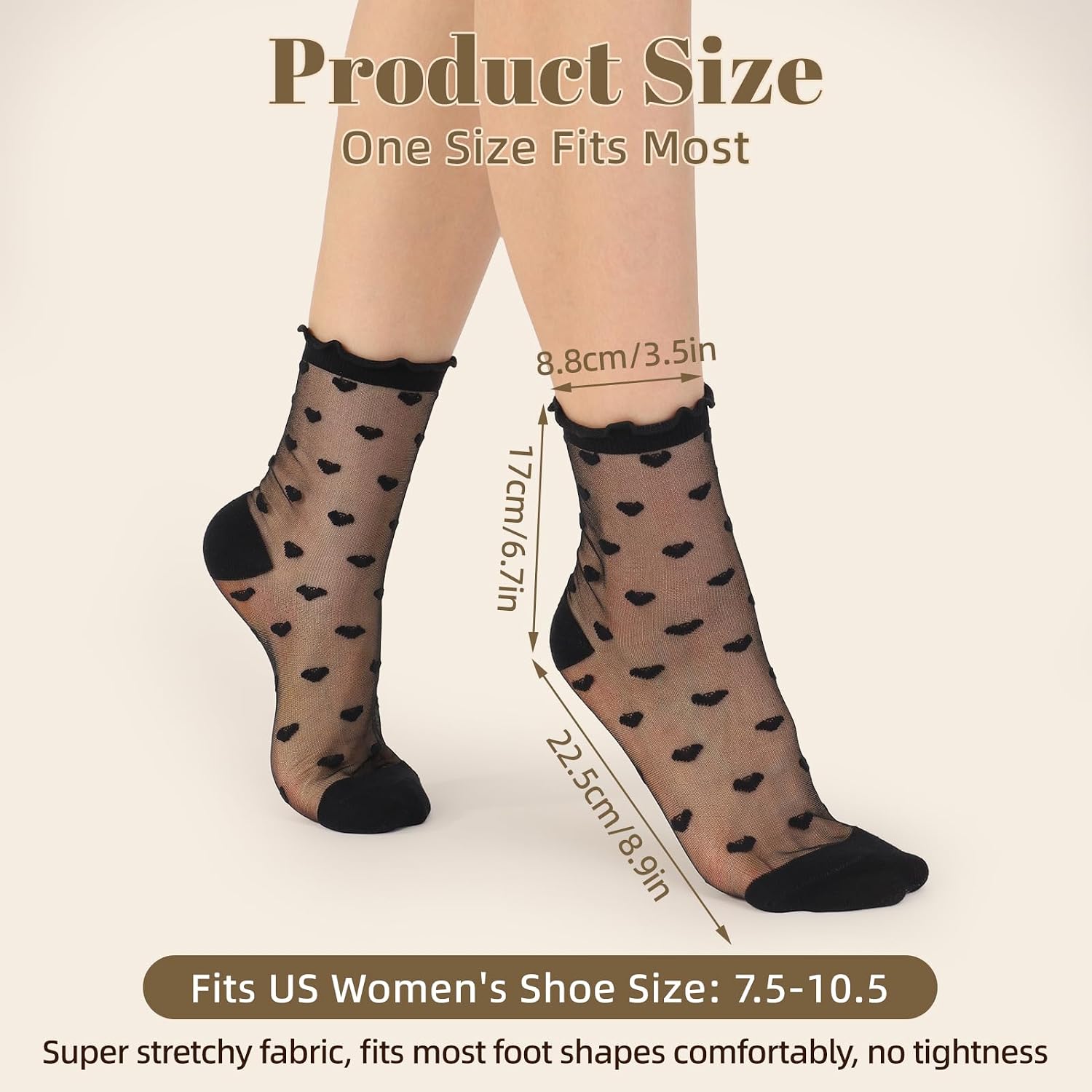 Women’s Sheer Socks, Ruffle Heart Dots Lace Ankle Socks | Frilly Sheer Mesh Socks, Summer Transparent Thin Breathable See Through Dress Socks for Women Girls
