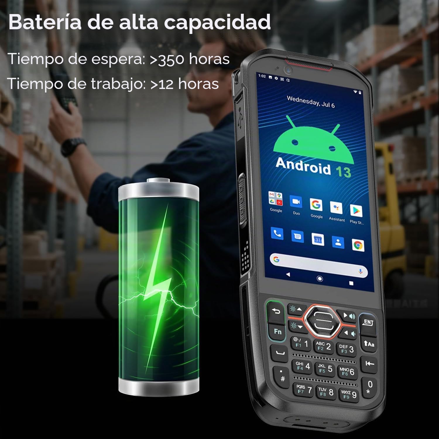 Android 13 PDA, escáner de código de barras de 6 GB + 64 GB con teclado, equipado con escáner de código QR 1D 2D, compatible con intercambio en caliente, BT, WiFi, 4G LTE, NFC, recopilador de