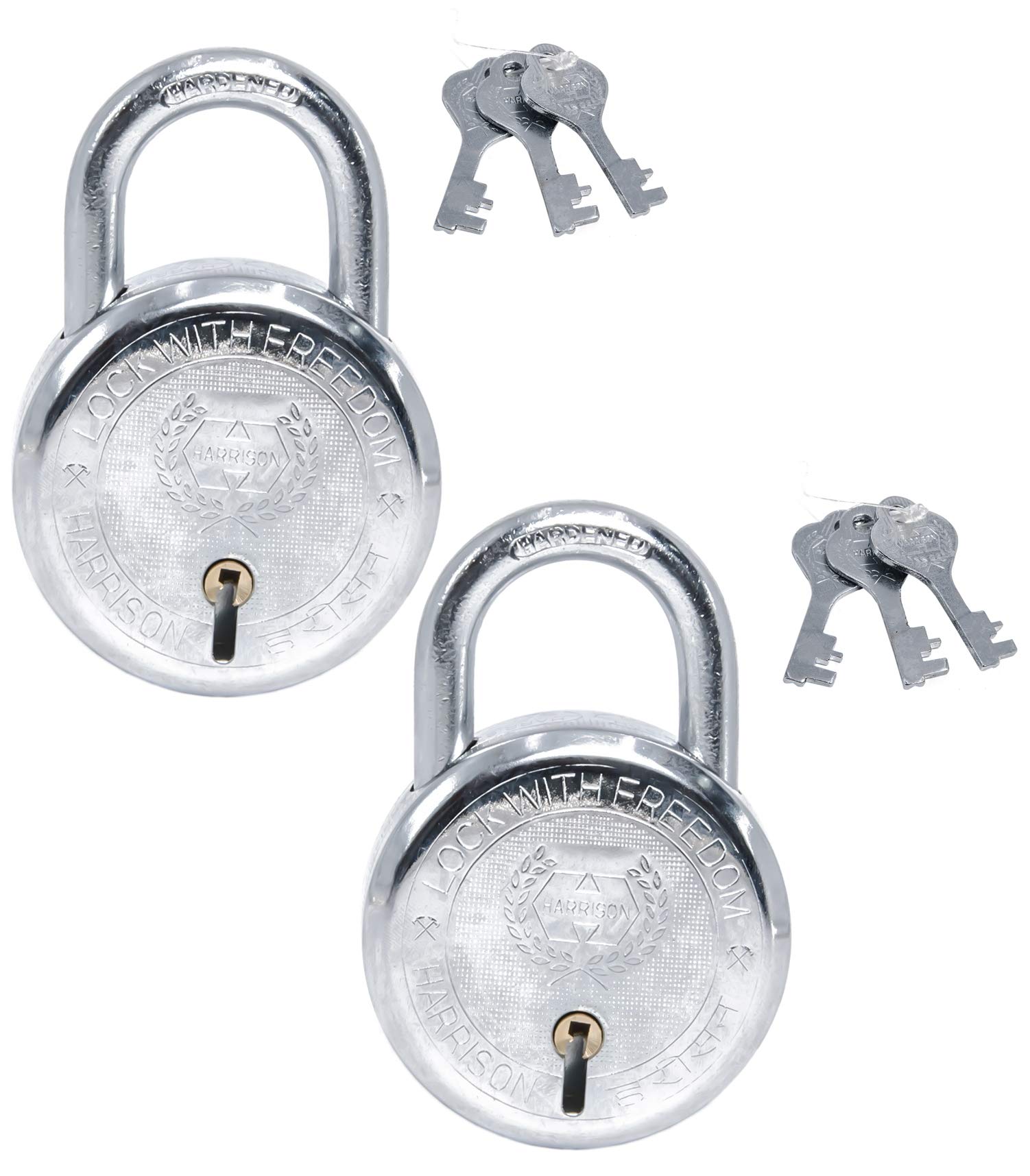 Harrison T-26/BCP-0272_PK 10 Steel 5 Levers Padlock with 3 Keys Each| Silver Finish| Round| Iron Padlock | Used for Travelling, Iron Grills| Pack of 10 — Amazon image 13