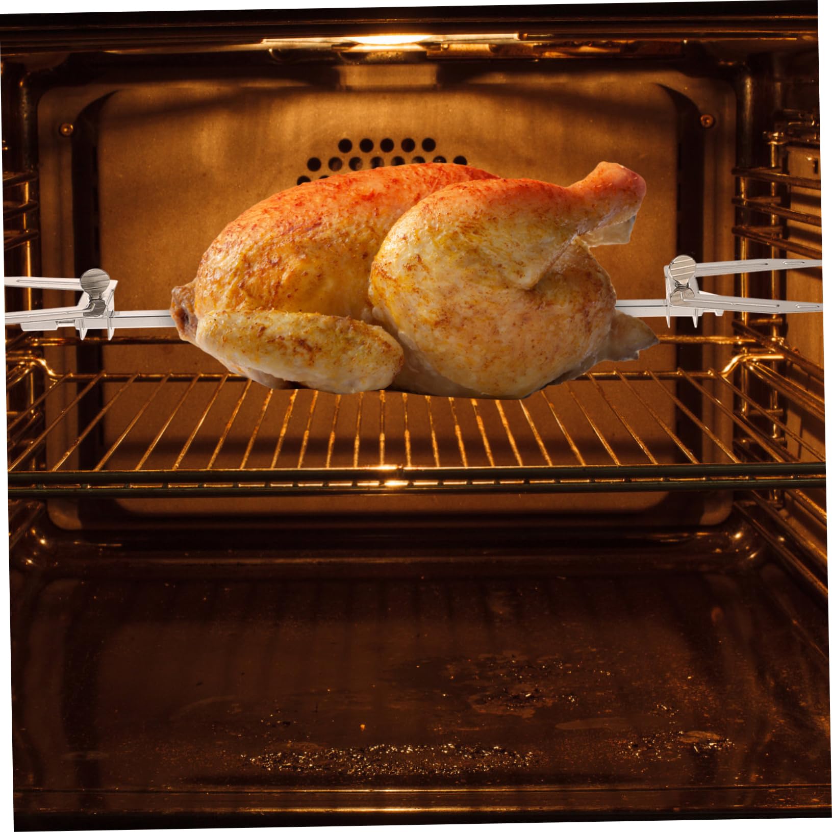 BESPORTBLE Estante de pollo asado para horno microondas Lámina palo de pollo a la parrilla panelas cozinha grill placas desmontables cacerolas de cocina tenedores giratorios para pollo asado