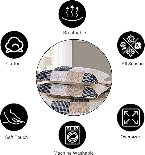 Vista 36 de PANGUSHAN Juego de edredón tamaño Queen, juego de ropa de cama 100% algodón, colcha de retazos a cuadros, reversible, ligero, colcha para cama Azul