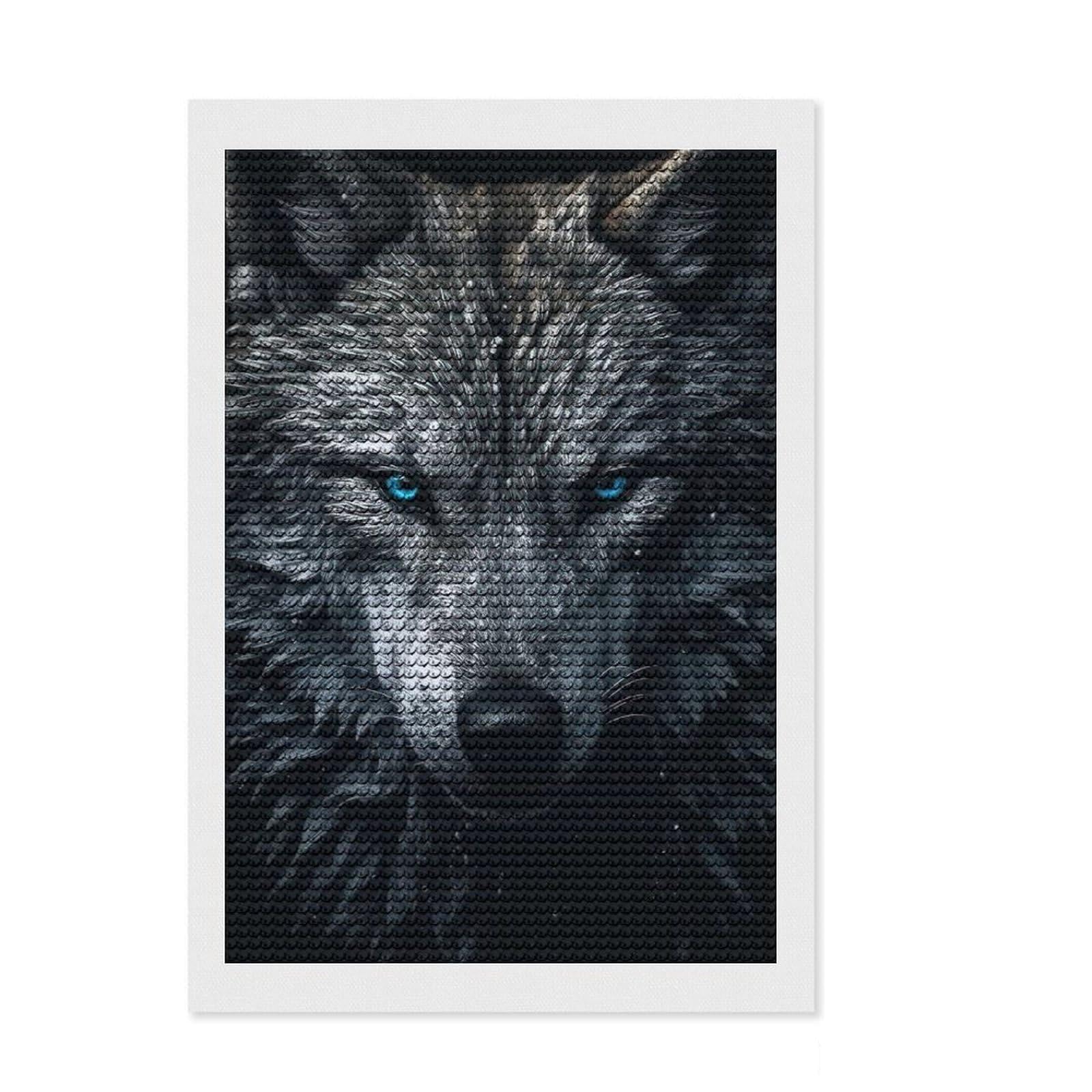 Junmoney White Wolf Portrait Diamond Art Kit 8"x12", Home Wall Decor, for Creative Relaxation, Mindful Craft Activity, Thoughtful Handmade Gift