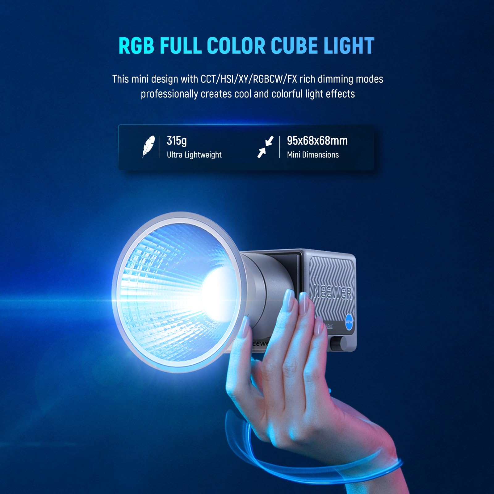 NEEWER 60 W RGB LED światło wideo, ręczne światło wypełniające, aplikacja / 2,4 G/panel sterowania 18 scen 8700 Lux/1 m 2700-6500 K CRI97+, ściemniana moc światła ciągłego COB do nagrywania wideo