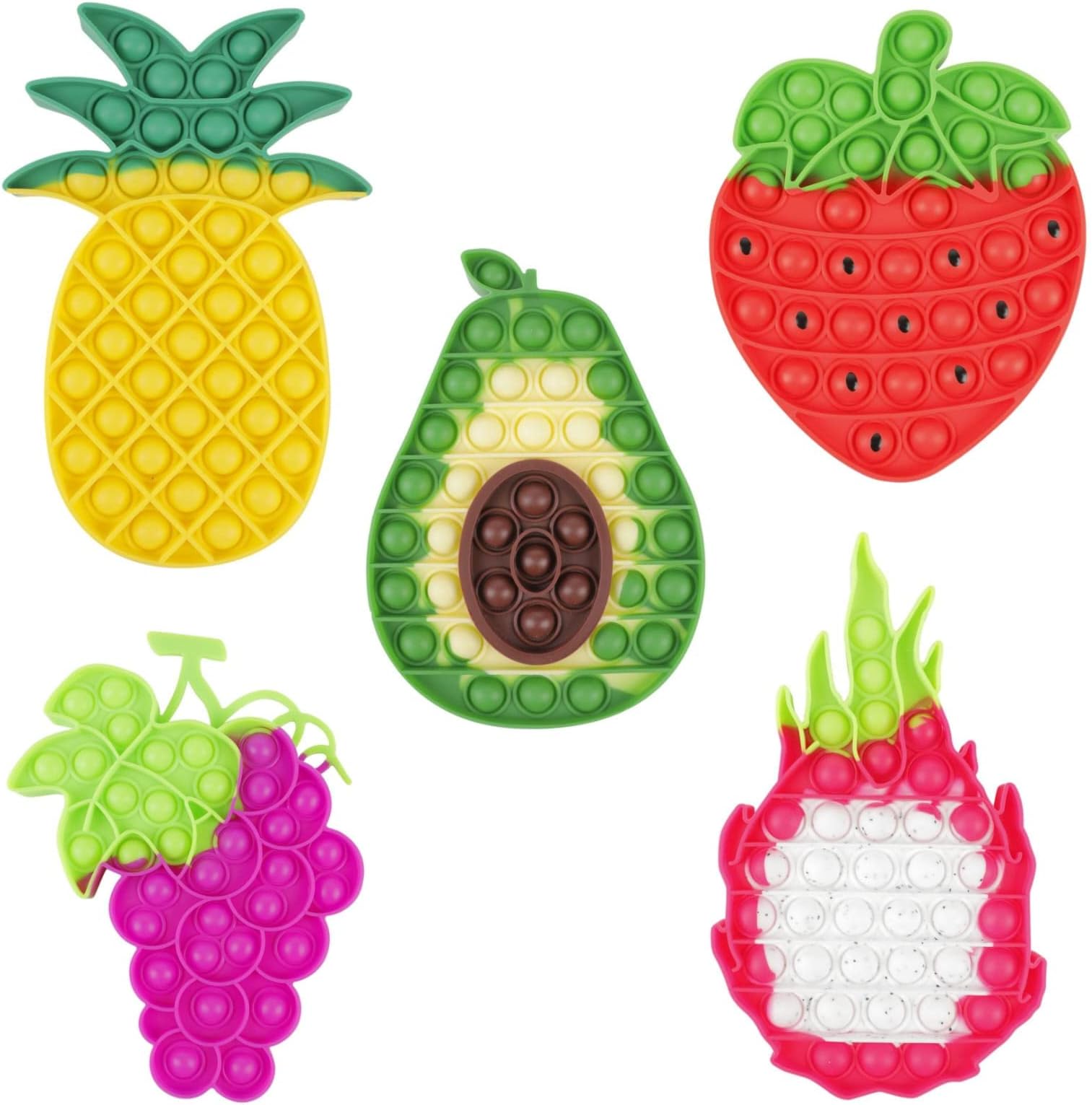 Grab Mantra Fidget toys set, Silicone Toy, Push Pop Bubble Sensory Fidget Toy Stress Relief Toy , Autism Special Toy for Kids Teens, Suit for Christmas Birthday Gift (5pcs Fruits)