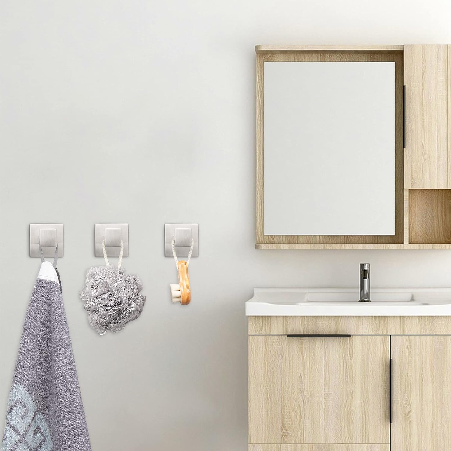 NearMoon Bath Towel Hooks -SUS304 Stainless Steel Square Clothes Robe Hooks Hanger, Heavy Duty Coat Hooks for Bathroom Livingroom Hotel Kitchen Garage, Wall Mounted - 3 Pack (Brushed Nickel) - - 
