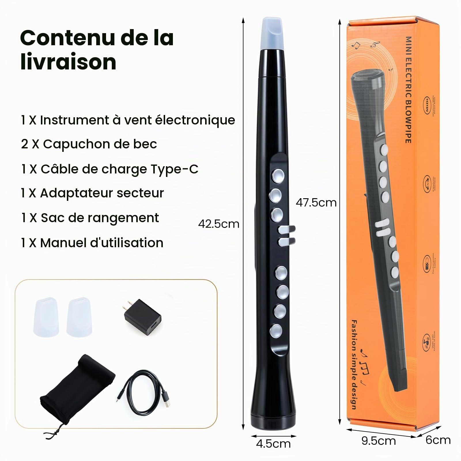 KOMFOTEU Saxophone Électronique avec MIDI sans fil, Instruments à Vent Numériques, 100 Sons, Haut-parleur HIFI, Équipement Musical, Ggamme de 4 Octaves & 2 Doigtés, pour Débutants, Adultes