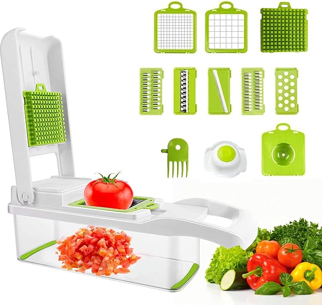 Rozdrabniacz do warzyw, 14 w 1 kuchenna mandolina do krojenia warzyw rozdrabniacz do żywności dla cebuli, czosnku, sałatki ziemniaczanej Mini Dicer Rozdrabniacz, biały
