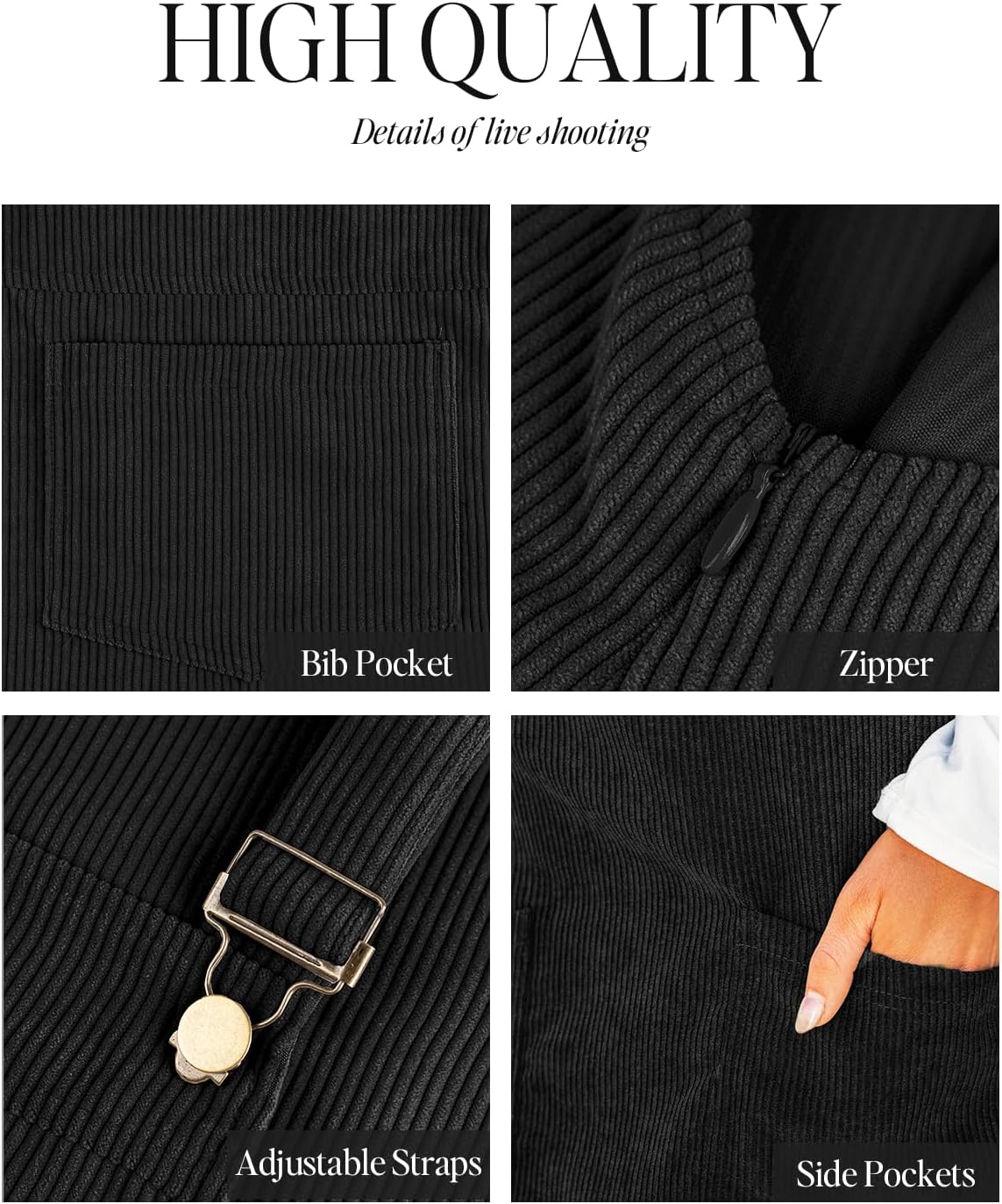 CUPSHE Women Corduroy Fall Dresses Front Bib Pocket Square Neck Wide Strap Casual Overall Mini Dress - Image 4