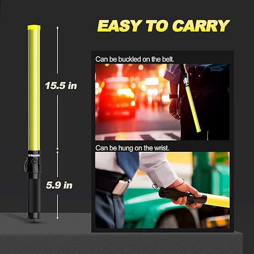 Miniatura 6 de Bastón de seguridad de tráfico de señal amarilla de 21 pulgadas, paquete de 2 varitas de tráfico multifunción con 2 modos intermitentes, con 2