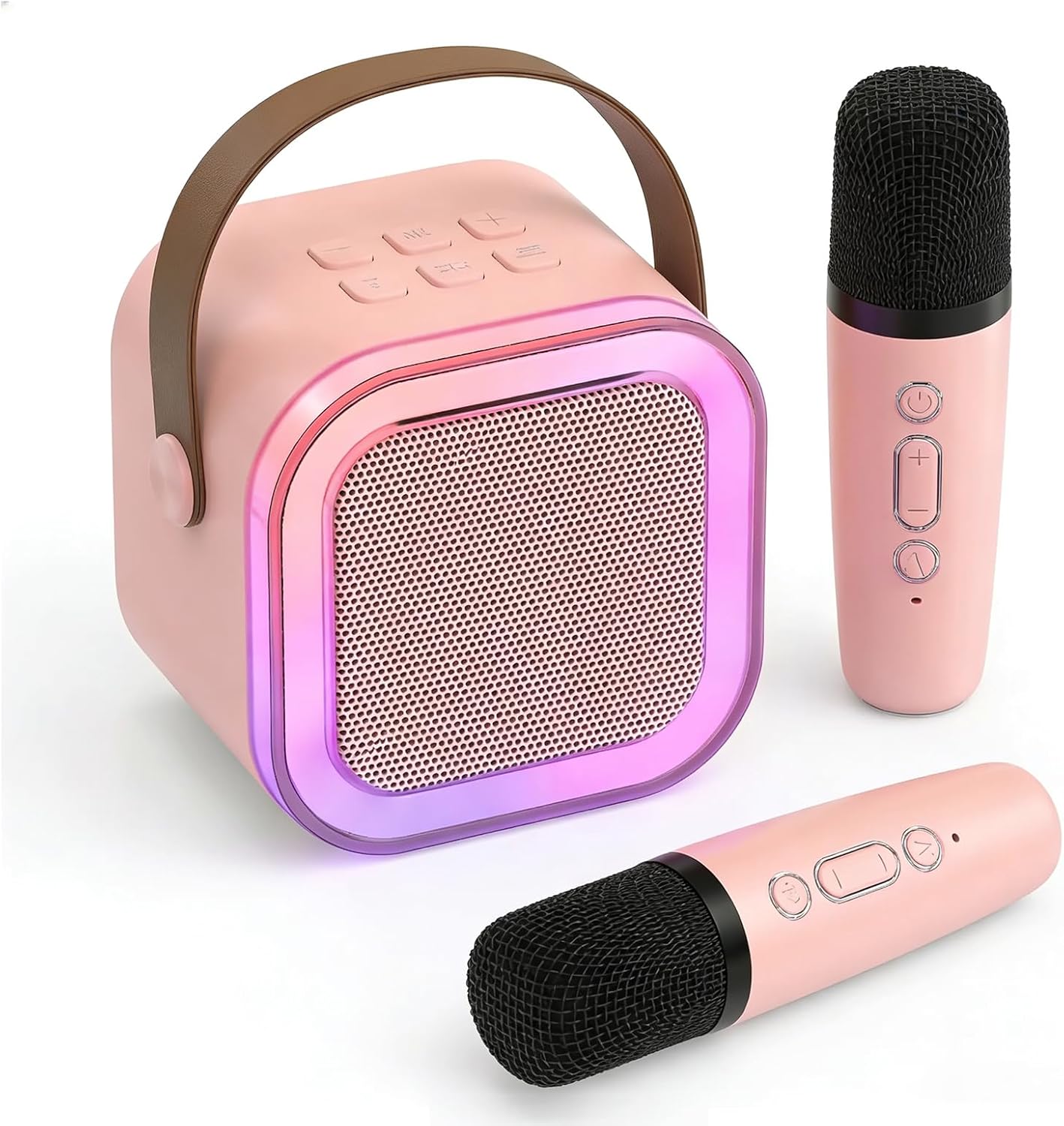 Mini Karaoke Machine for Kids & Adults, Portable Bluetooth Speaker with 2 Wireless Microphones, Rechargeable Singing Machine Toy, Best Birthday Gifts for 4-12 Year Old Girls Boys Teens Part (Pink)