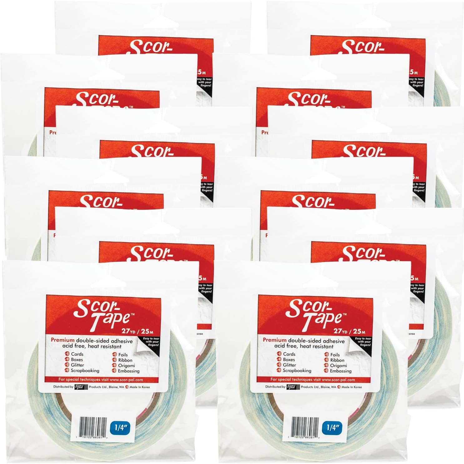 Scor-Pal Products Scor-Tape .25"X27yds 12/Pkg, 27 Yards 12 Pack