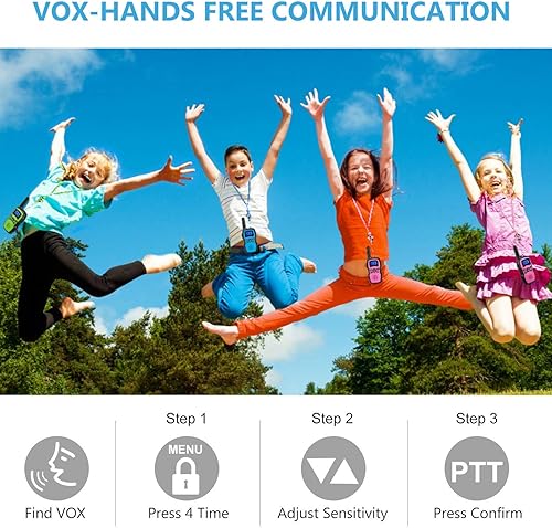 Miniatura 5 de Wishouse Walkie Talkies recargables para niños, paquete de 4 con 2 cargadores USB, radios bidireccionales de largo alcance para adultos y familia,