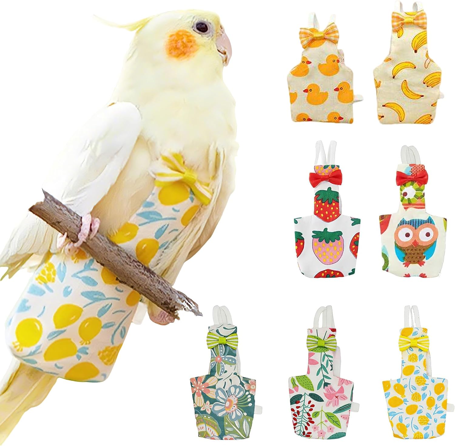 QBLEEV Bird Diapers, Reusable Cockatiel Flight Suit with Adjustable Straps
