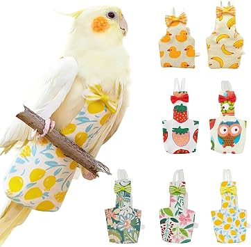 QBLEEV Bird Diapers, Reusable Cockatiel Flight Suit with Adjustable Straps, Parrot Pigeon Pants Urine Wet Leakproof Lining Nappy Clothes, Indoor & Outdoor Poop Control for Conures Sun Parakeet Macaw