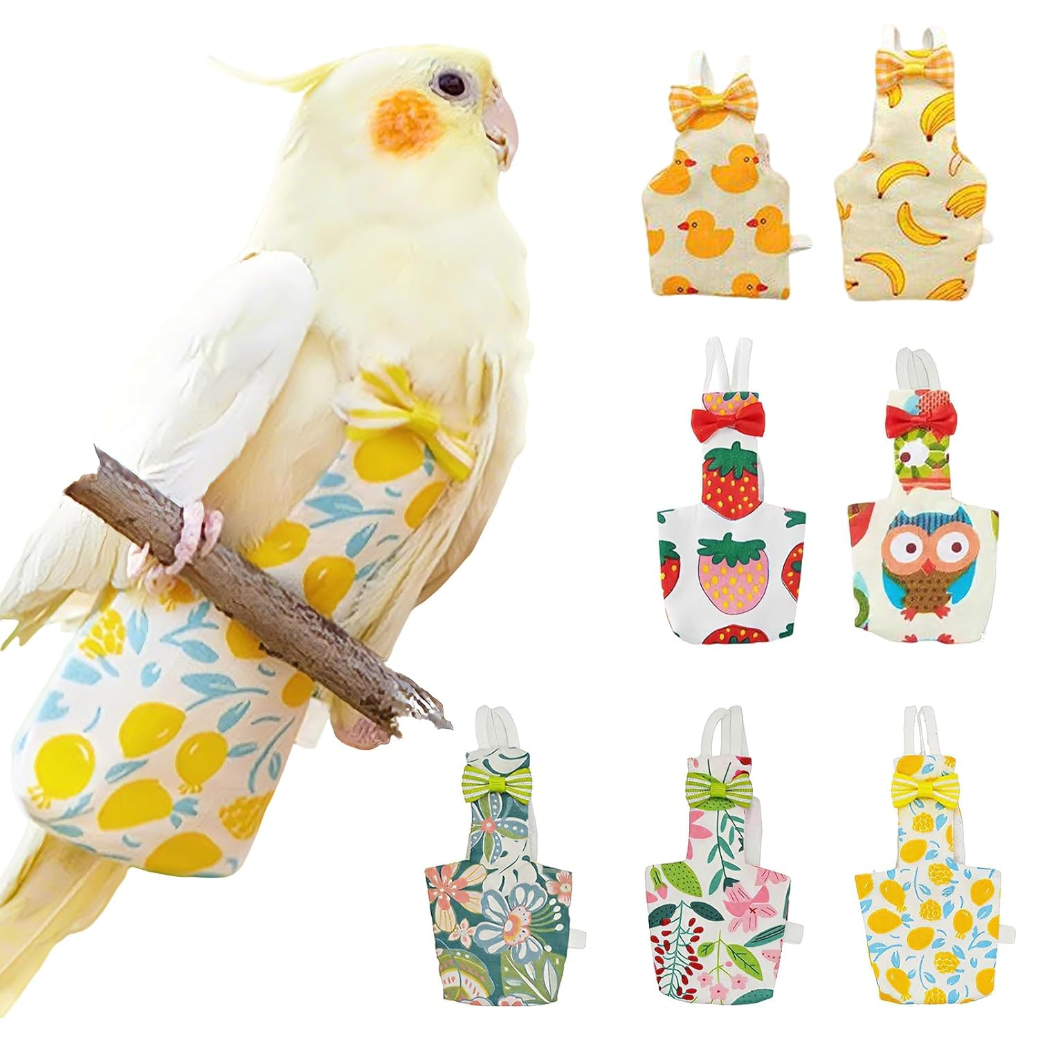 QBLEEV Bird Diapers, Reusable Cockatiel Flight Suit with Adjustable Straps, Parrot Pigeon Pants Urine Wet Leakproof Lining Nappy Clothes, Indoor & Outdoor Poop Control for...