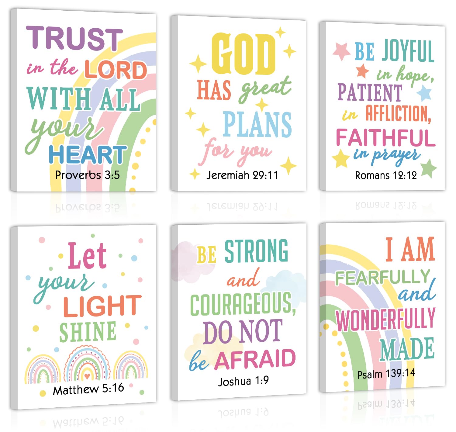 CHDITB Bible Verse Framed Canvas Wall Art, Scripture Typography Artwork, Rainbow Christian Wall Decor, Inspirational Bible Quote Poster, Boho Faith Art Prints For Kids Room Nursery Decor 8”X10”X6