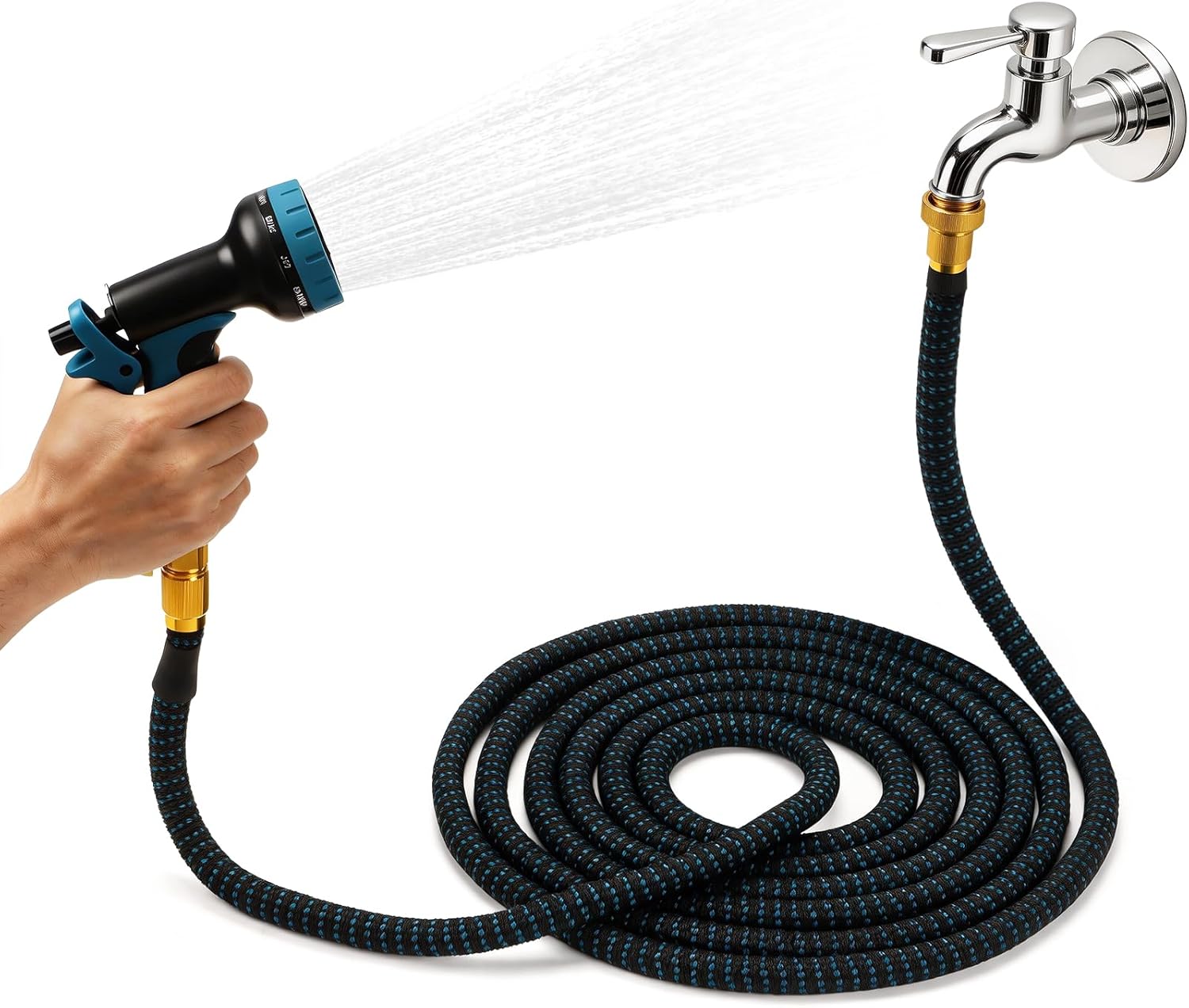 Indoor Sink Hose Attachment for Kitchen Sink or Bathroom Sink Faucet - (50FT) Sink Hose with 7 Adapters, Watering Houseplants, Dog Washing, Household Cleaning, Car Washing, 10-Function Nozzle