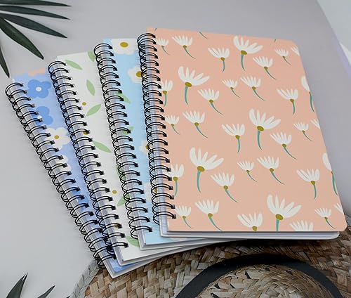 Miniatura 6 de Yansanido 4 cuadernos en espiral A5, tapa dura gruesa con diseño de margaritas de 0.315 in, 4 colores, 80 hojas (160 páginas) para estudio y notas