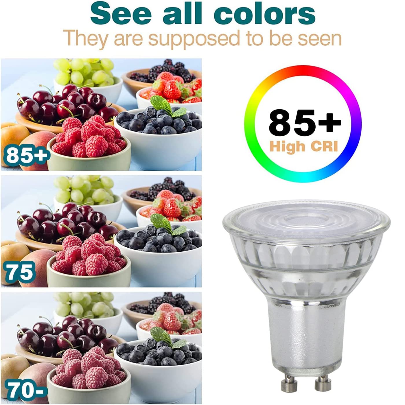 RYTM Bombillas LED GU10 con Base Bipin, 5 W, 450 LM (Equivalente a 50 W), ángulo de Haz de 38° Regulable, Bombillas LED empotrables para Paisaje, Foco, iluminación de Pista (Paquete de 15) (Dimmable)