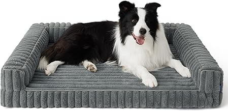 BEDSURE orthopädisches Hundebett Grosse Hunde - 89x64x18cm wasserdichtes Hundesofa mit Memory-Schaum & Eierkarton-Schaum, waschbarer und Abnehmbarer Cordbezug Hundecouch, grau