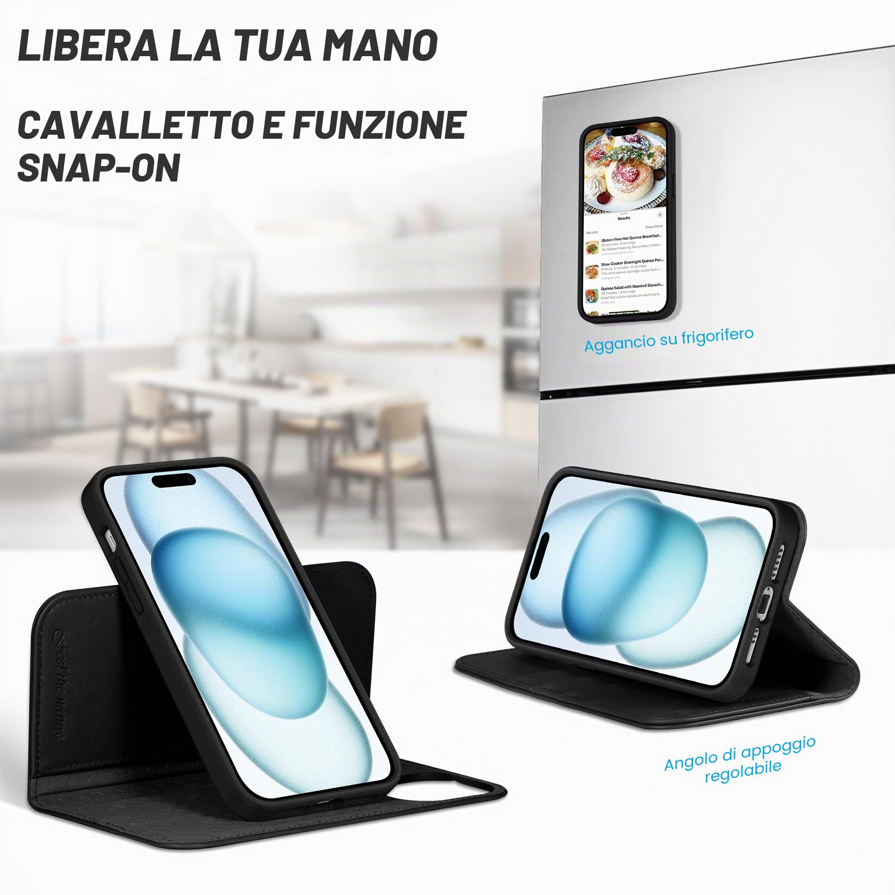 SHIELDON Custodia 2 in 1 in Vera Pelle per iPhone 15 6,1" 5G 2023, Nero