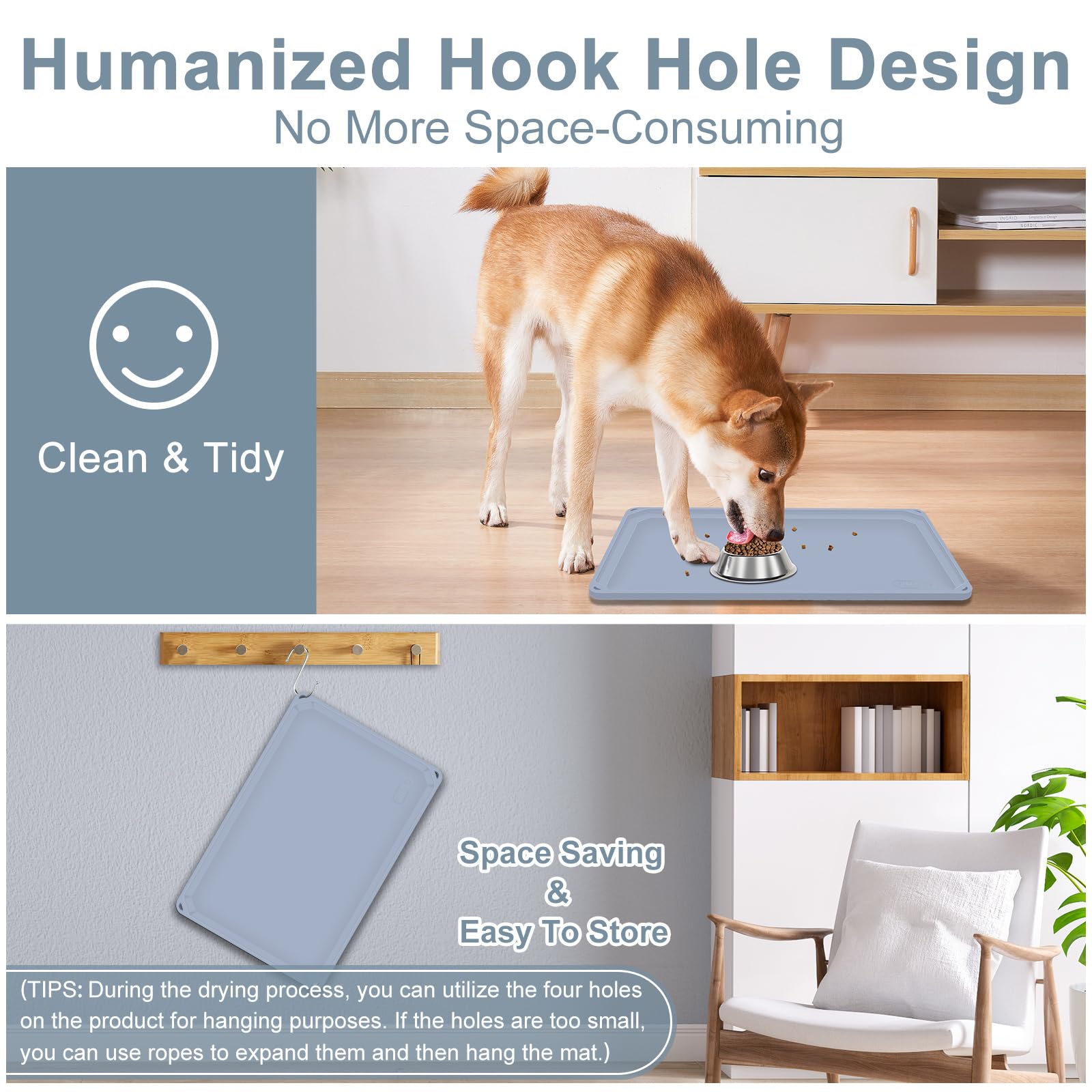 Tappetino Ciotola Cane Gatti, Gimilife Tappetino Sottociotola per Cani Gatti in Silicone, Impermeabile con Bordi Rialzati Antispill, Tappetino Antiscivolo Tappetino per Alimenti per Animali Domestici