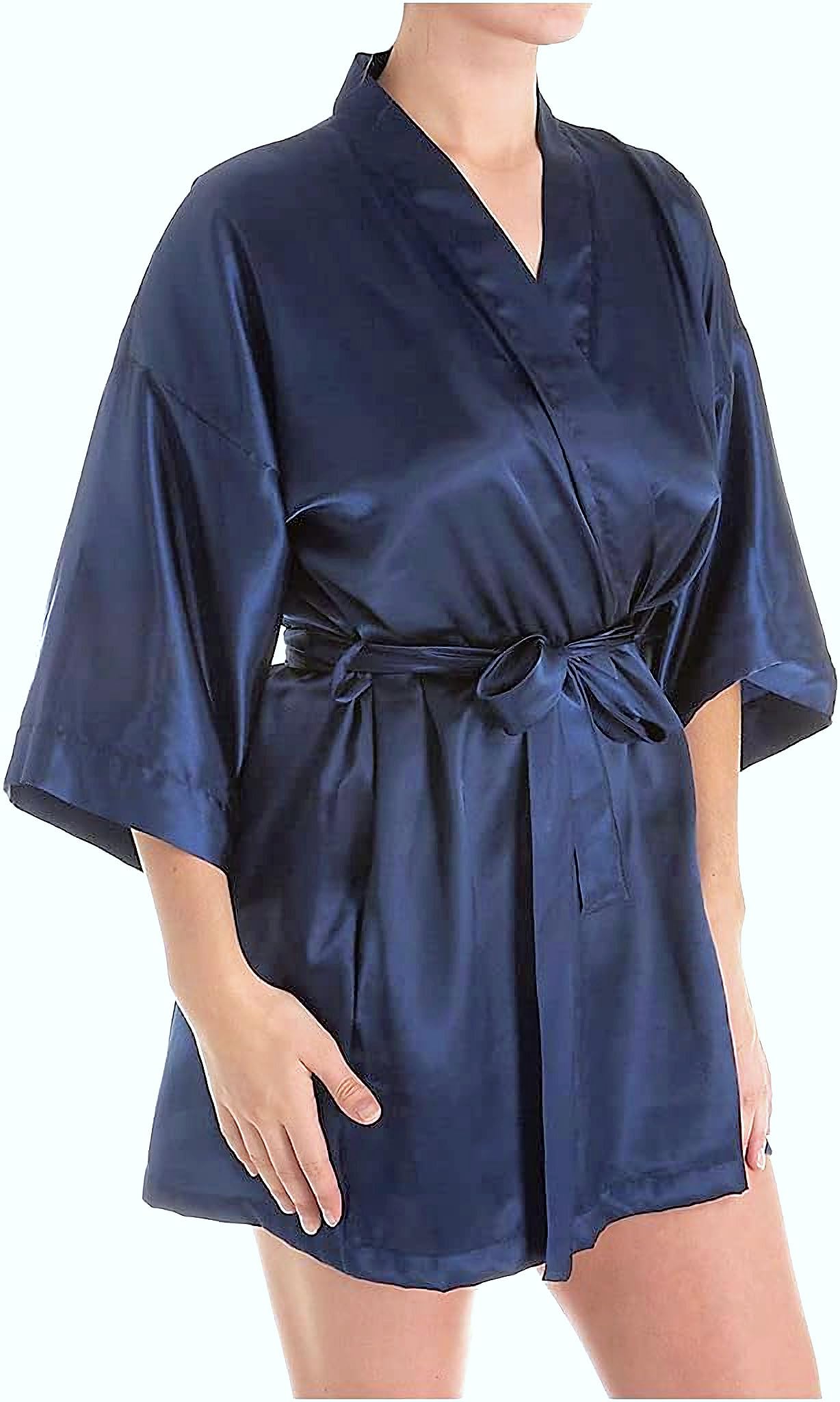 Shadowline Women's Robe Charming Satin Silky Short Kimono with Pockets