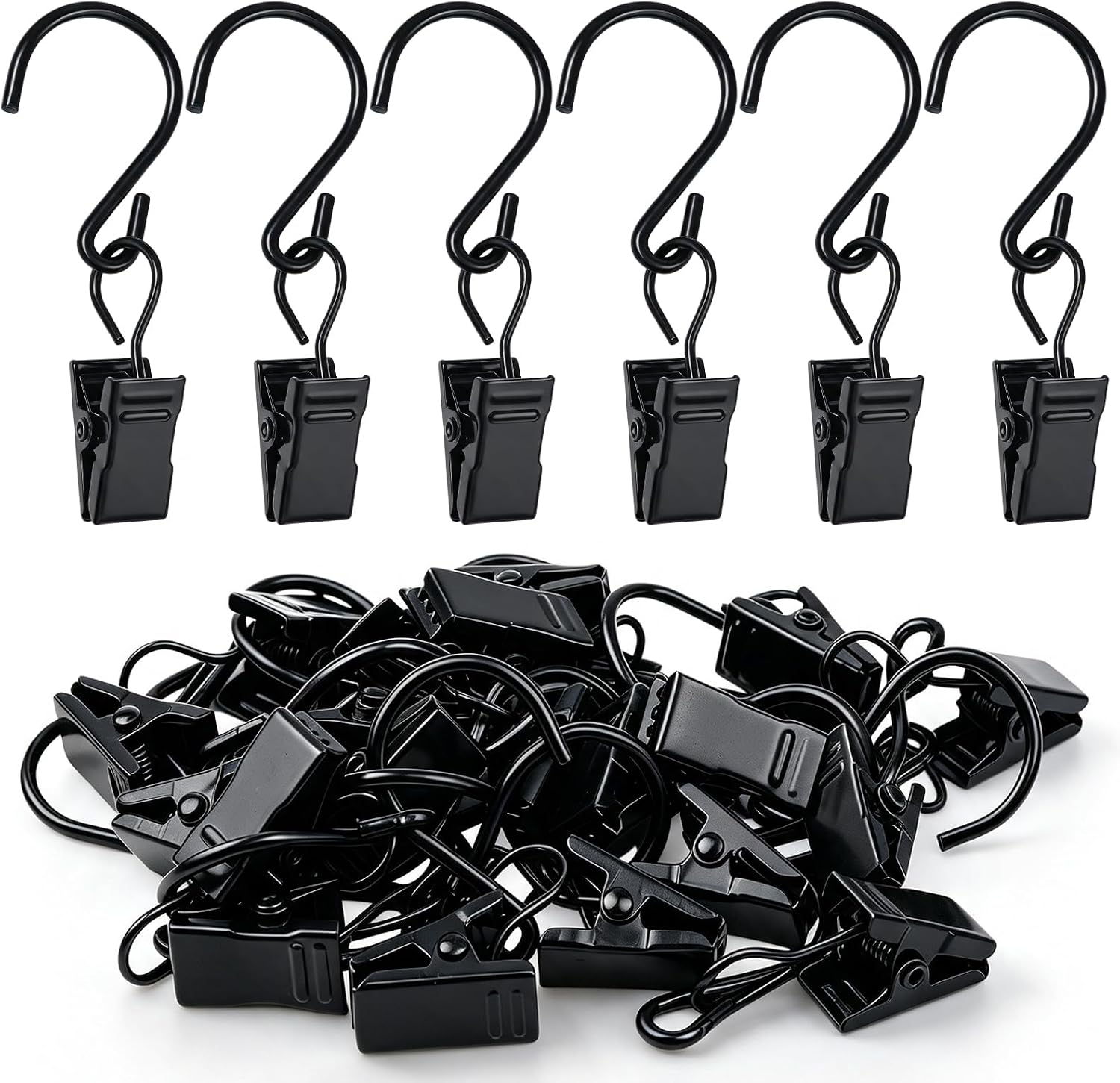 20 Pcs S Hook Curtain Clips, Black Stainless Steel Hanging Clips with Hook