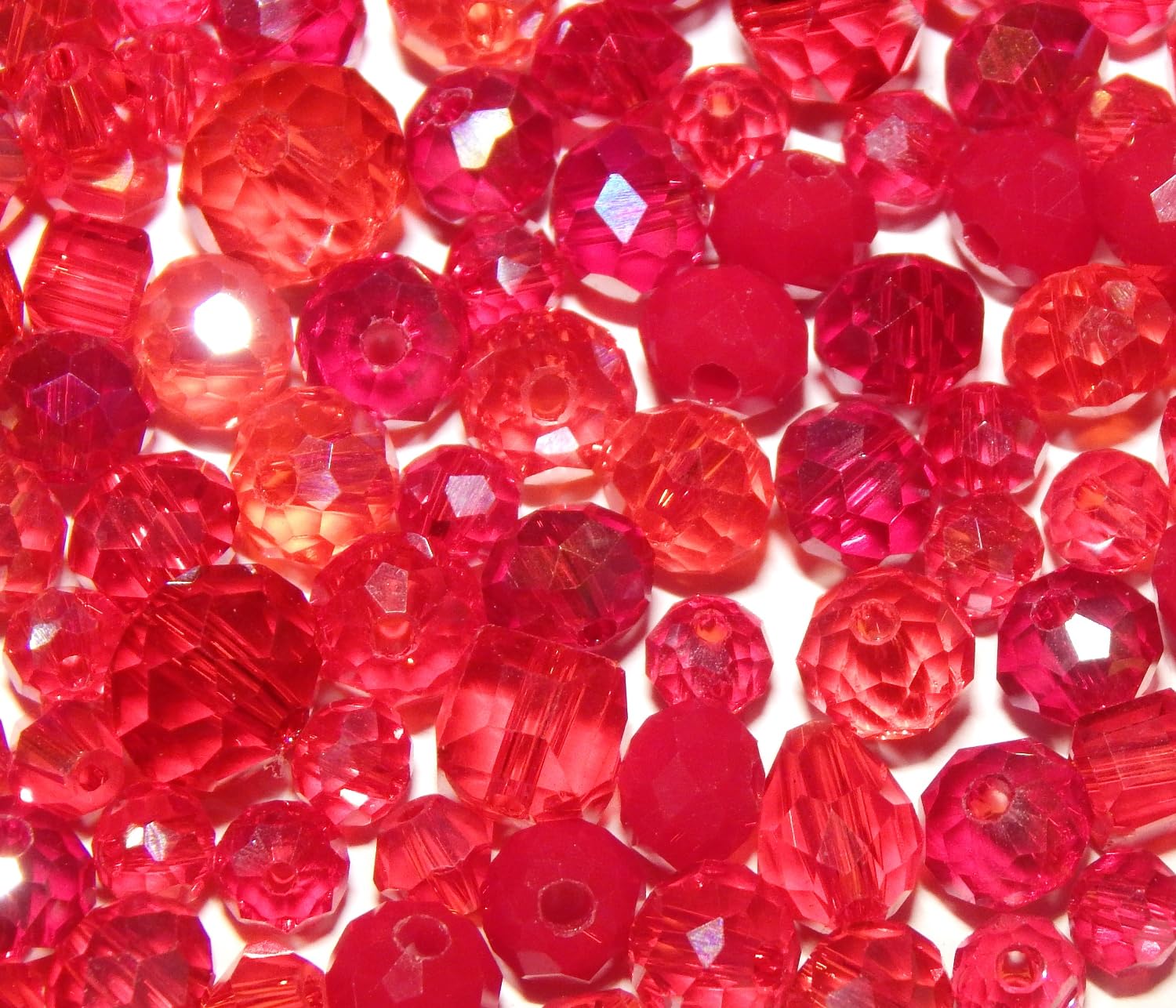 Perlin Böhmische Kristallperlen Glasperlen CZ Tschechische Glasschliffperlen 250 Stück Gemischte Größen Farbenmix Perlenset (Rot)