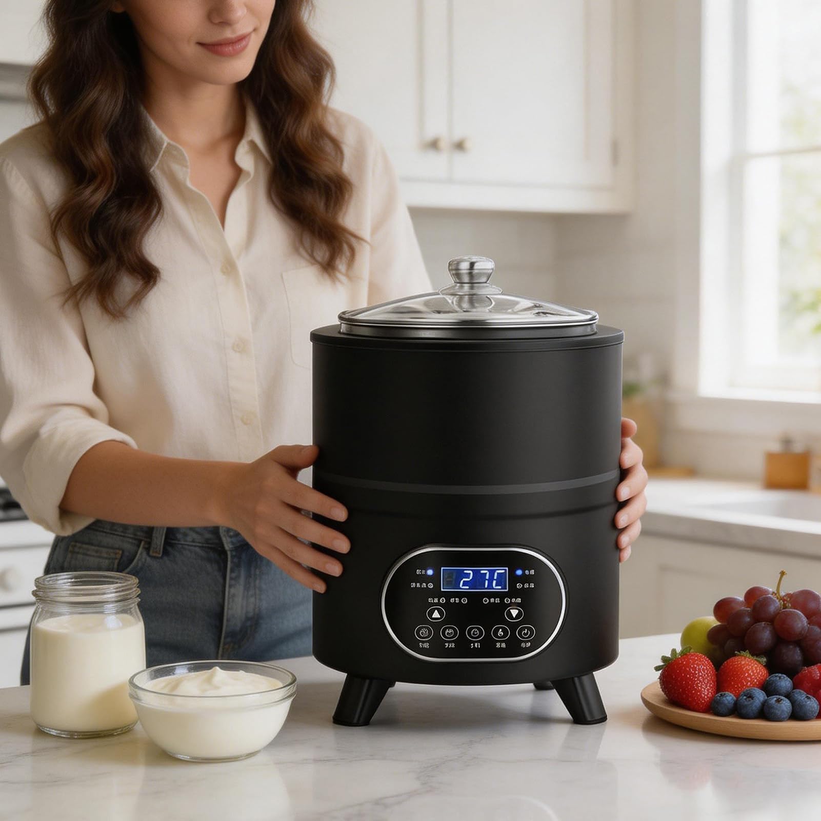 YaourtièRe éLectrique 8/12 L pour la Maison – Appareil Automatique à TempéRature Constante pour Yaourts et Vin Riz Doux – Cuve IntéRieure Amovible en Acier Inoxydable pour la cuisine(Black,8L)