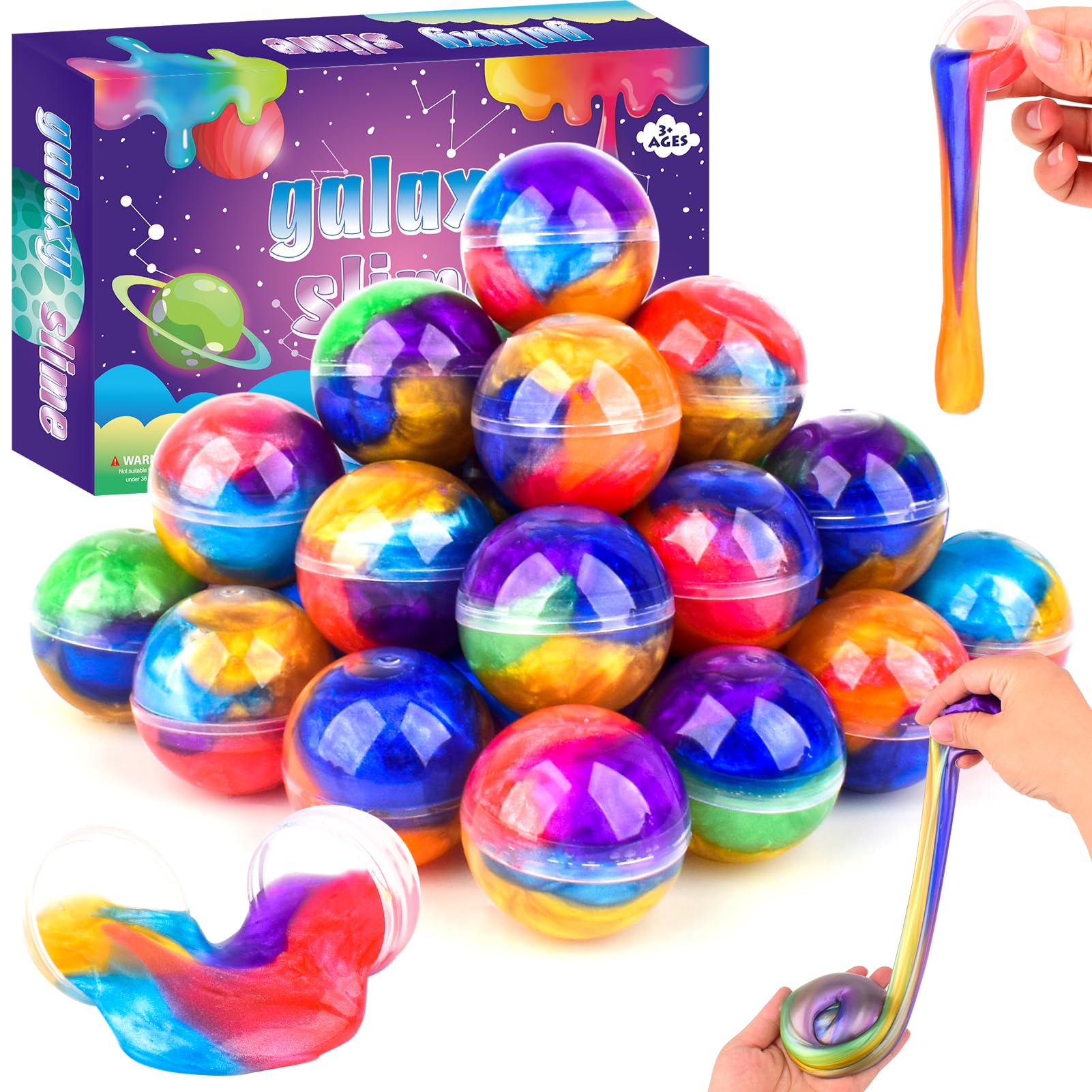 36 Pack Galaxy Slime Balls for Kids - Stretchy, Non-Sticky, Mess-Free Stress Relief Toys, Party Favors, Classroom Rewards, Goodie Bag Stuffers for Boys & Girls 36PACK