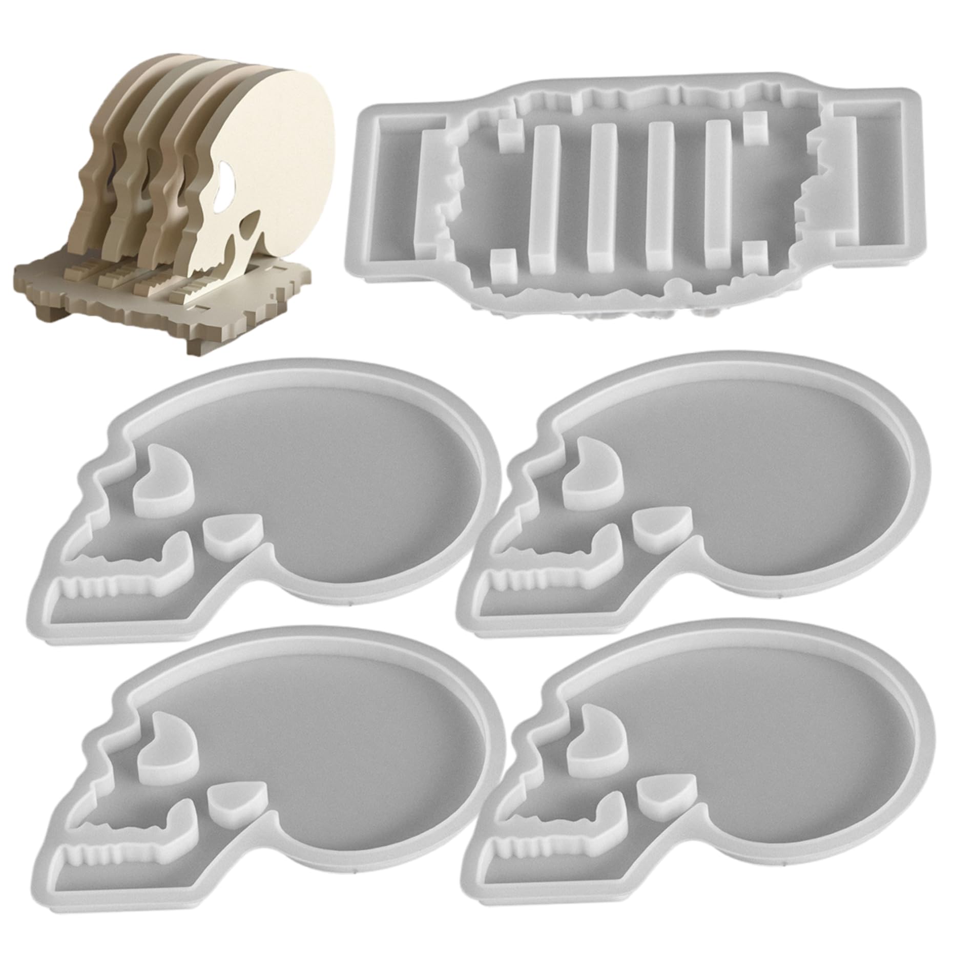 Moldes de resina de calavera (5 piezas) para manualidades de Halloween y arte DIY