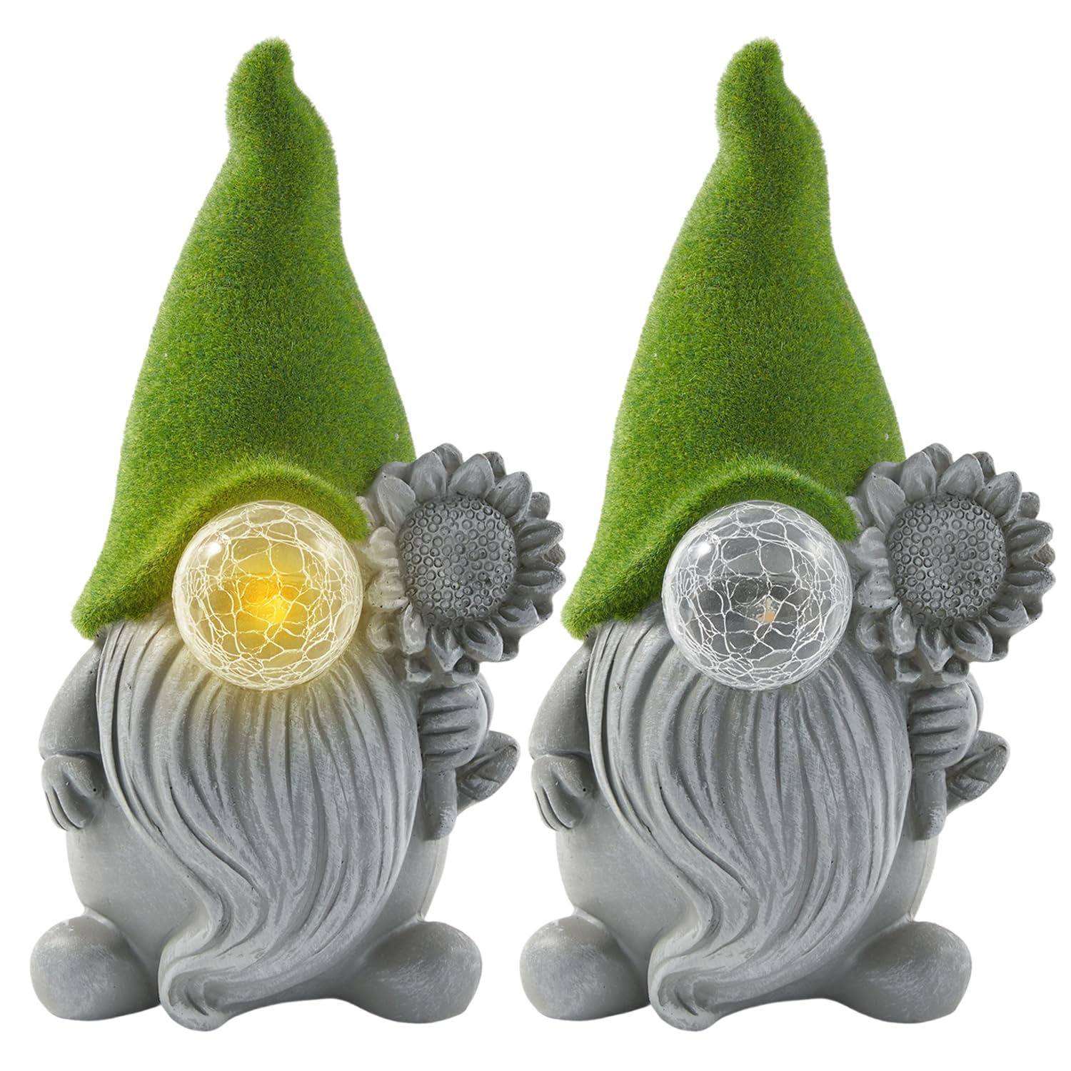 Lightware Solar Gonk Garden Light - 27cm Outdoor LED Gnome Statue for Garden, Patio & Lawn - IP44 Weatherproof Solar Powered Gnome Ornament with Faux Grass Hat, Sunflower & Warm White LED Nose (2)