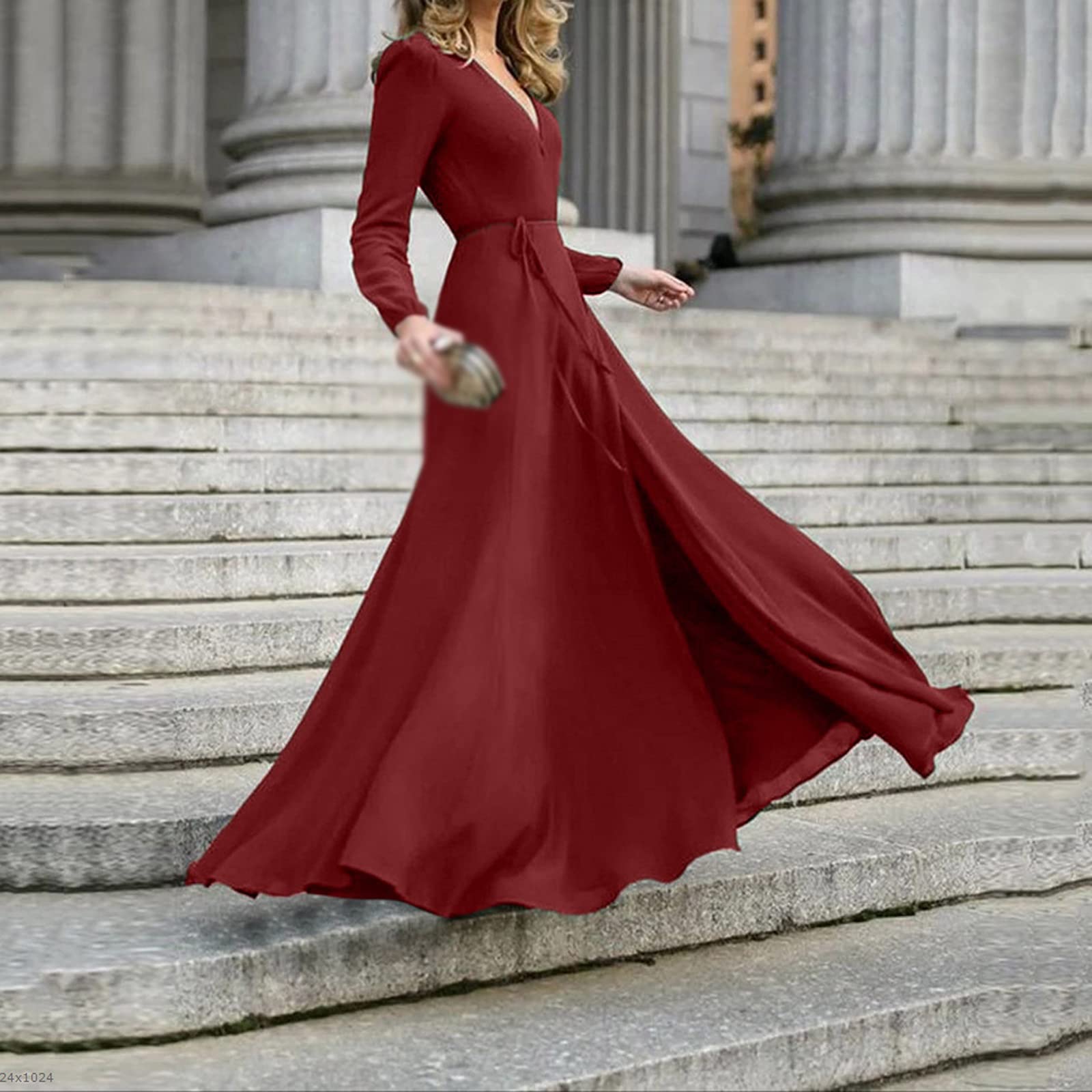 DEYONGDP Dresses For Women Dress Summer Dresses Women Long Primp Vintage  Office Lady Dress Women's Sexy Solid Color V-neck Lace Up Ladies Clothe  (Size : Small) : Buy Online at Best Price