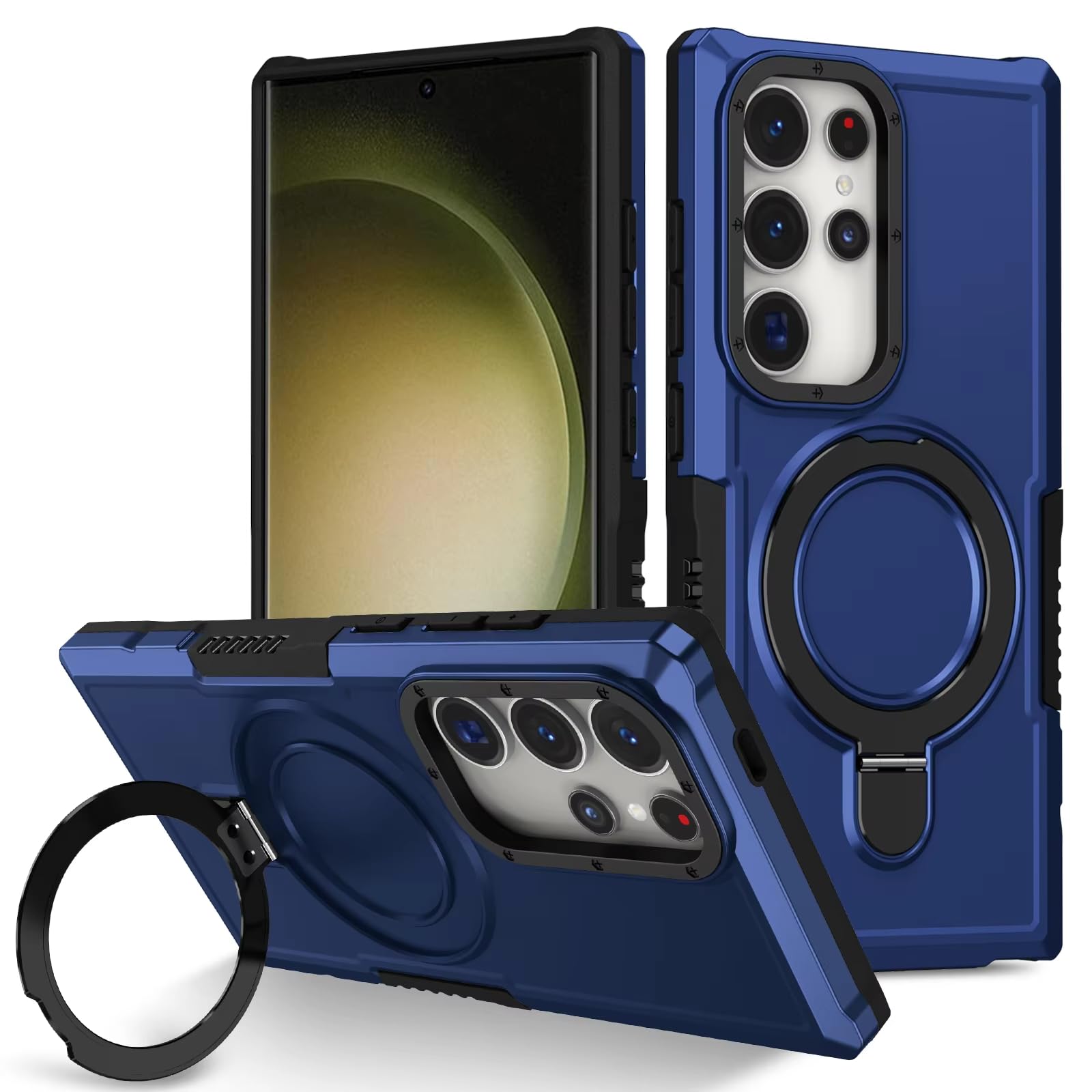 Custodia protettiva di lusso per Samsung Galaxy S26 S25 S24 S23 S22 S21 S20 Note 20 Ultra Plus Fe F12 con anello di supporto, lente scorrevole e supporto (per Galaxy S23 Ultra/BL)