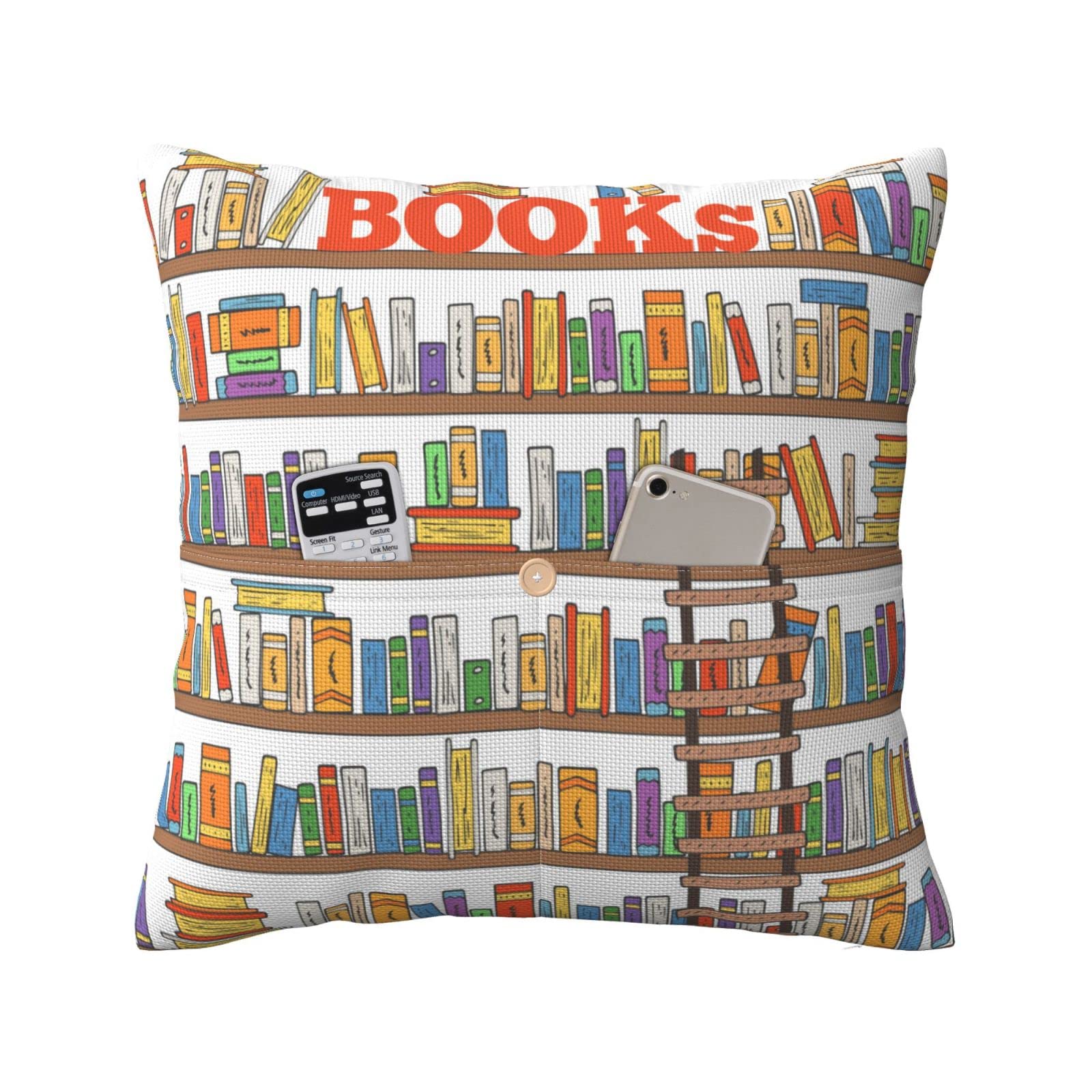 Aubkfeld Black Funny Book Shelves Collection And Ladder Printed Cushion Covers 45X45 Cm Linen Throw Pillow Cover Soft Pillow Case With Pockets For Couch Bed Car