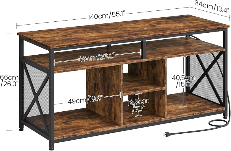 CHOEZON TV Stand for 55 Inch TV, Entertainment Center with Power Outlets and LED Lights, Media Console Cabinet with Storage, X-Shaped Reinforcement for Bedroom, Rustic Brown and Black TDS24UDBF image 3