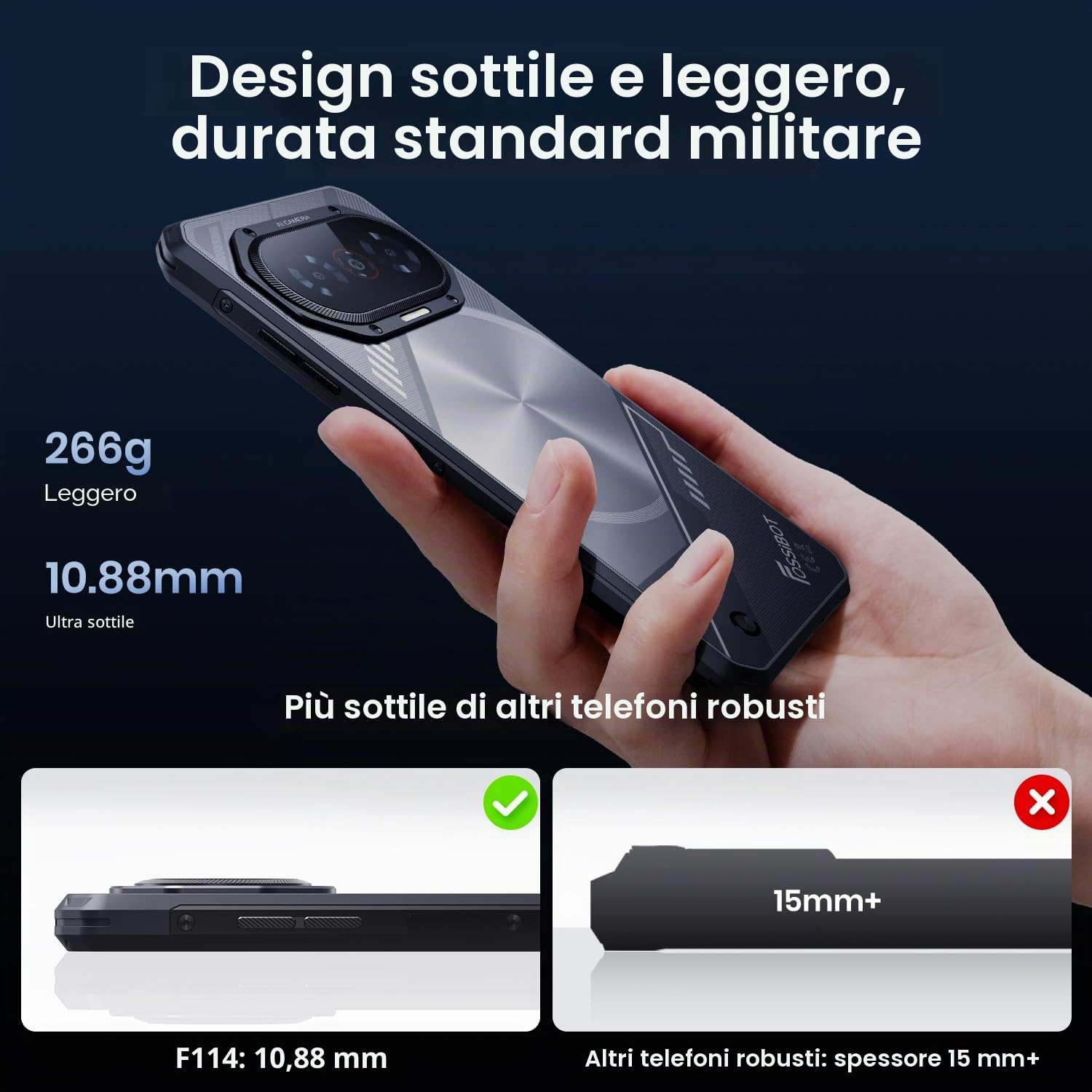 FOSSiBOT F114 Rugged Smartphone, Design Sottile&Leggero, Luce Respirazione, 16GB+128GB, 6,67'' HD+, 50MP IA Fotocamera, IP68 IP68K Impermeabile Antishock Telefono Robusto Cellulare, Android 15, NFC