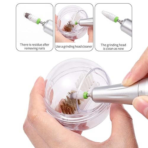 Miniatura 5 de Brocas de uñas con cubierta transparente, alambre de nailon y alambre de acero para limpiar brocas de carburocerámica, diseño antisalpicaduras,