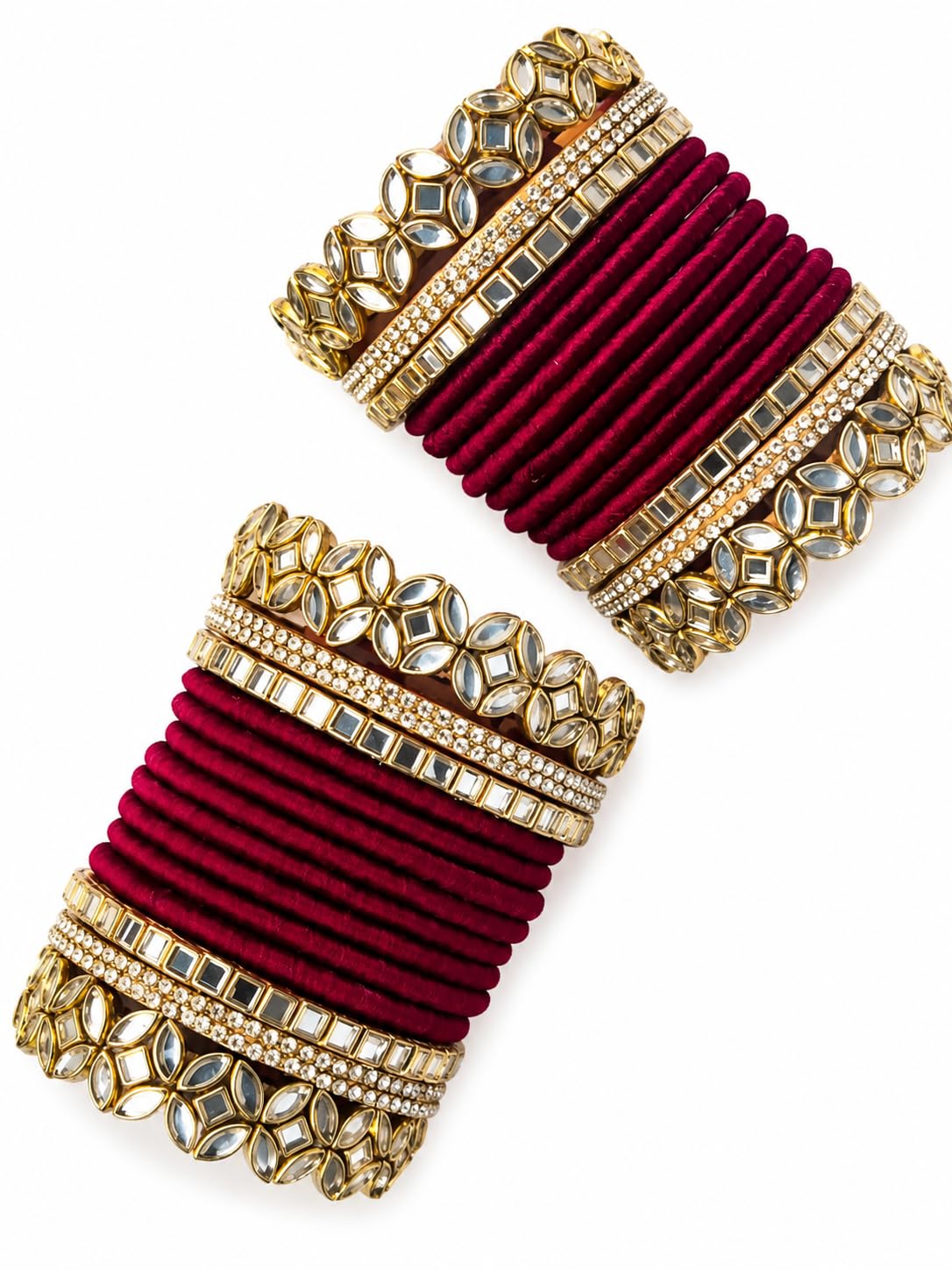 Maroon Silk Thread Bangles with Kundan & Mirror Work-image-31