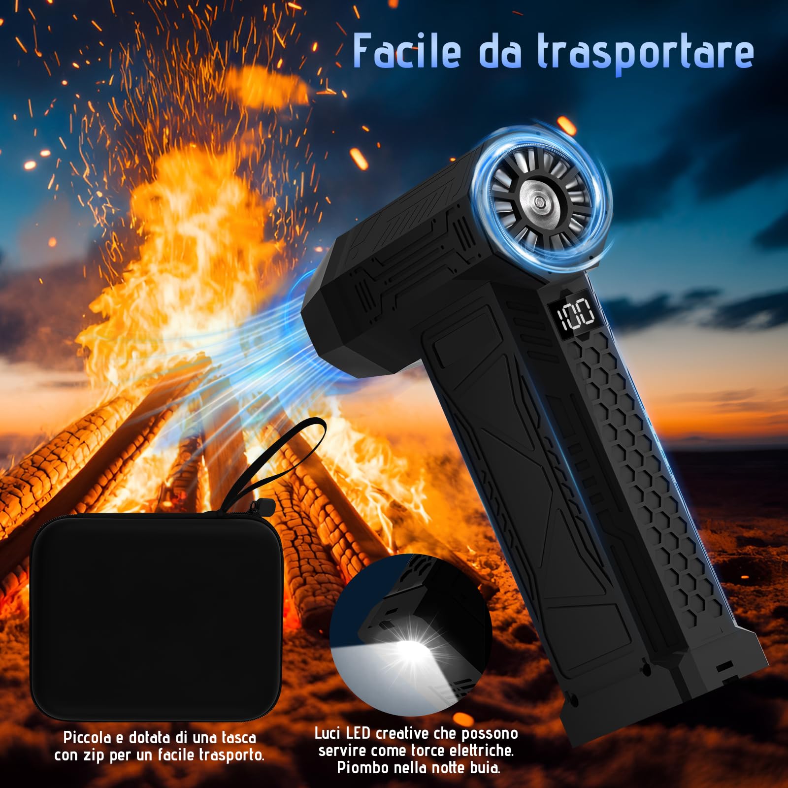 Aria Compressa Spray Elettrico con display a LED, Spolverino ad aria compressa 180000 U/min Air Duster del ventilatore di polvere con torcia elettrica(10000mAh), turboventilatore a 4 velocità