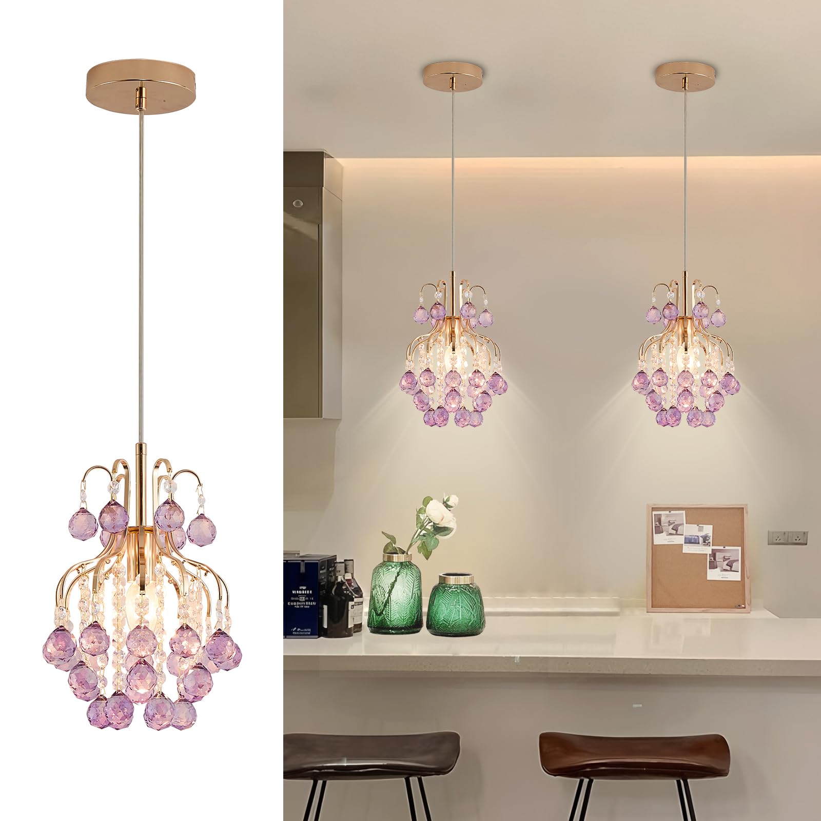 Dellemade Elegant Mini Chandelier,Flush Mount Crystal Pendant Light,Purple โ image 1