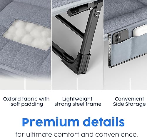 Miniatura 4 de Silla tumbona, catre plegable, catre de camping ajustable de 6 ángulos con colchón para patio y playa, cama plegable, portátil, resistente,