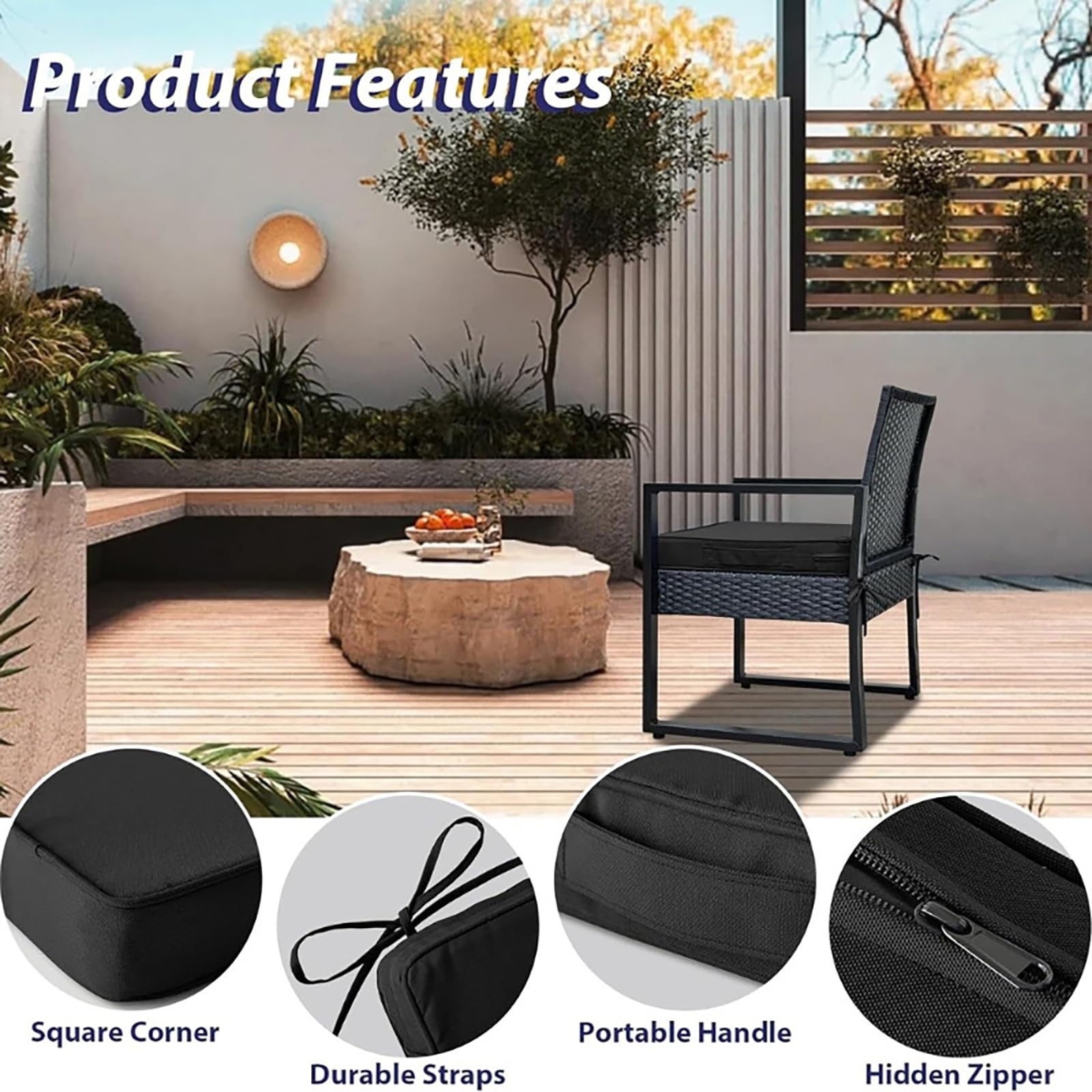 Lot de 2 Galette de Chaise d'extérieur de Jardin Imperméables avec Attaches - 50/45/40/35cm Carrés Coussins de Siège Déhoussable for Patio,Jardin, Cuisines, Salle à Manger(Beige,50x50x5cm)