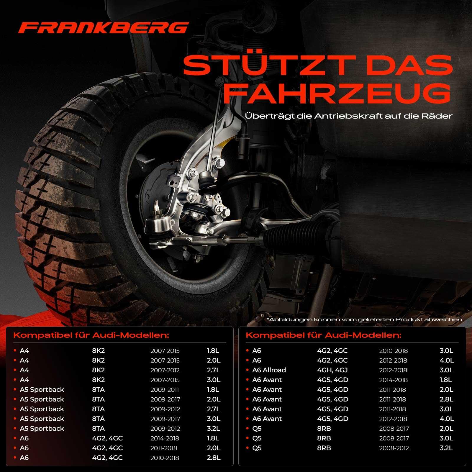 Frankberg Achsschenkel Radaufhängung Vorderachse Rechts Kompatibel mit A4 8K2 B8 1.8L-3.2L 2007-2015 A6 4G2 4GC 1.8L-4.0L 2010-2018 Q5 8RB 2.0L-3.2L 2008-2017 Replace# 4G0407254A