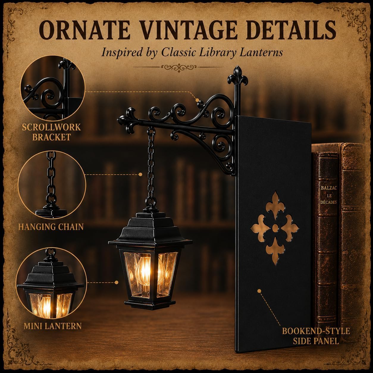 Wisząca lampa LED w stylu vintage, ciepła dekoracyjna latarnia do kącika książki, biblioteki domowej, gabinetu i czytania, idealna dla moli książkowych