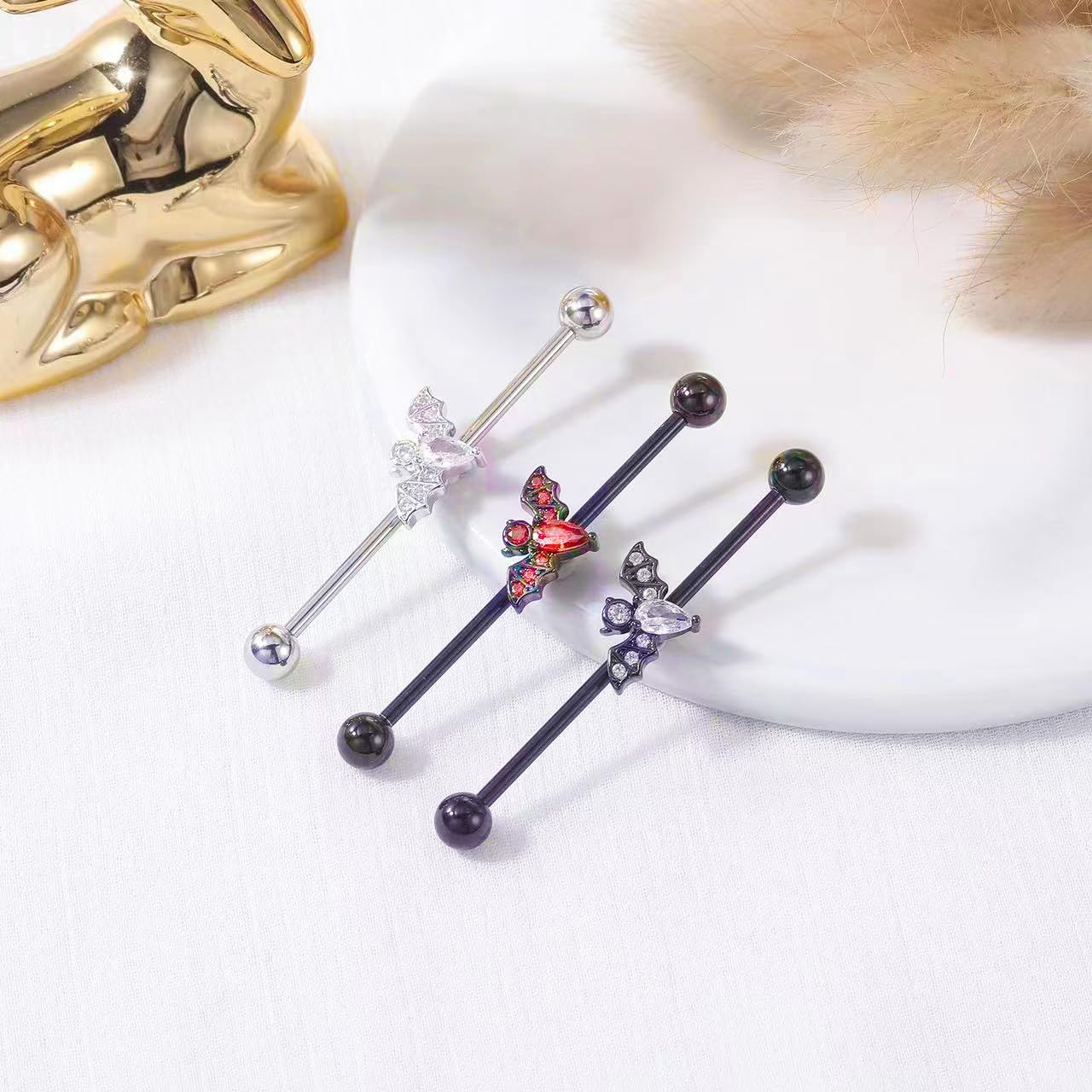 14G Bat Industrial Barbell Earrings for Women Men Stainless Steel Cartilage 38mm 1&1/2 Inch Industrial Piercing Bar Body Piercing Jewelry