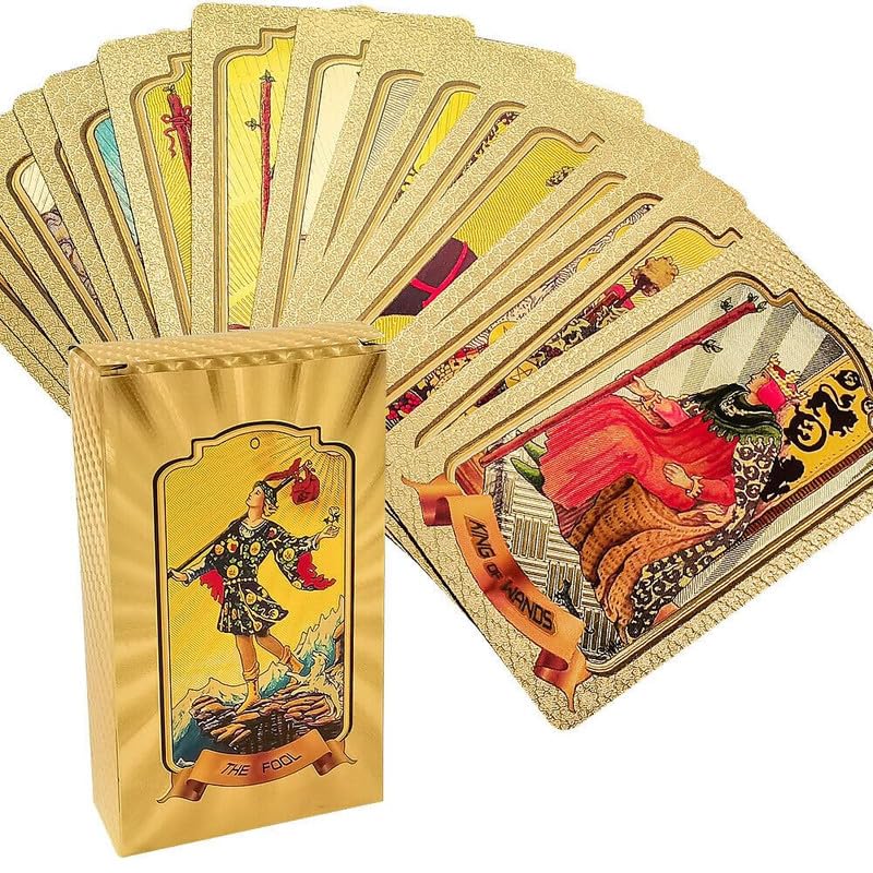Image of Play New Tarot Cards 78 Pcs Gold foil Card Deck Classic Tarot Deck Durable Waterproof Gold Foil Tarot Decks for Beginners (Design 20)