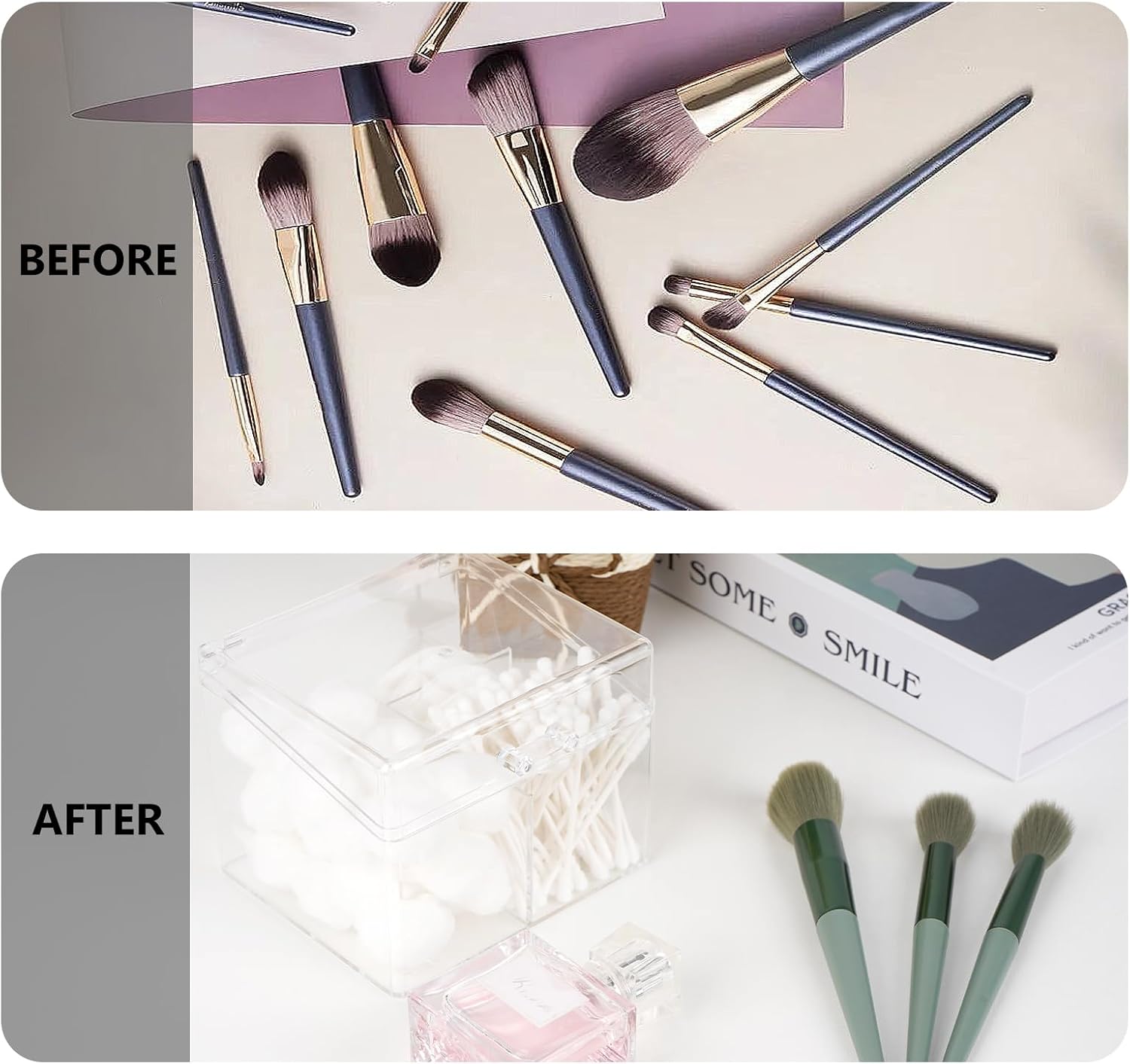 4-Compartment Clear Organizer with Lid - Easy-Open Handle Box for Flossers, Hair Ties & Swabs - Dustproof Bathroom Storage