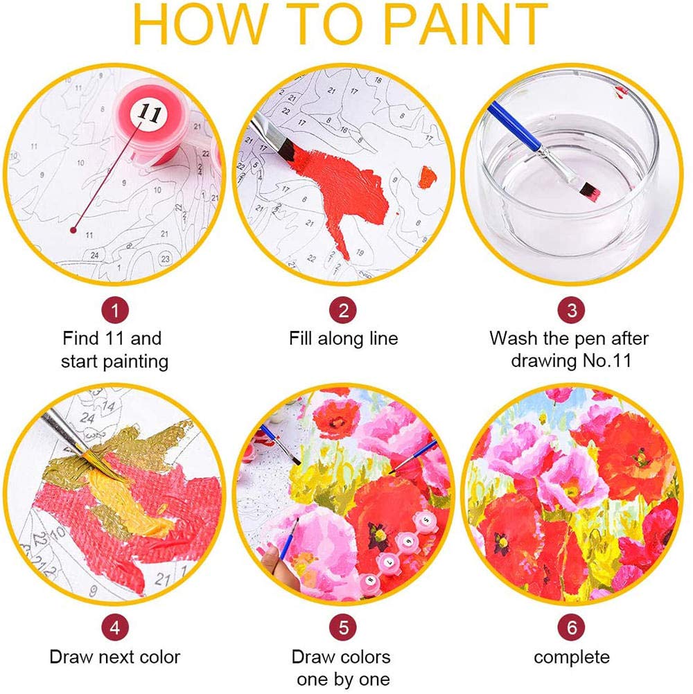 Peinture par numéro pour enfants adultes ou seniors avec cadre avec fond noir - Kit peinture pour se détendre - DIY painting - Peinture acrylique Peinture par numéro pour enfants adultes ou seniors avec cadre avec fond noir - Kit peinture pour se détendre - DIY painting - Peinture acrylique